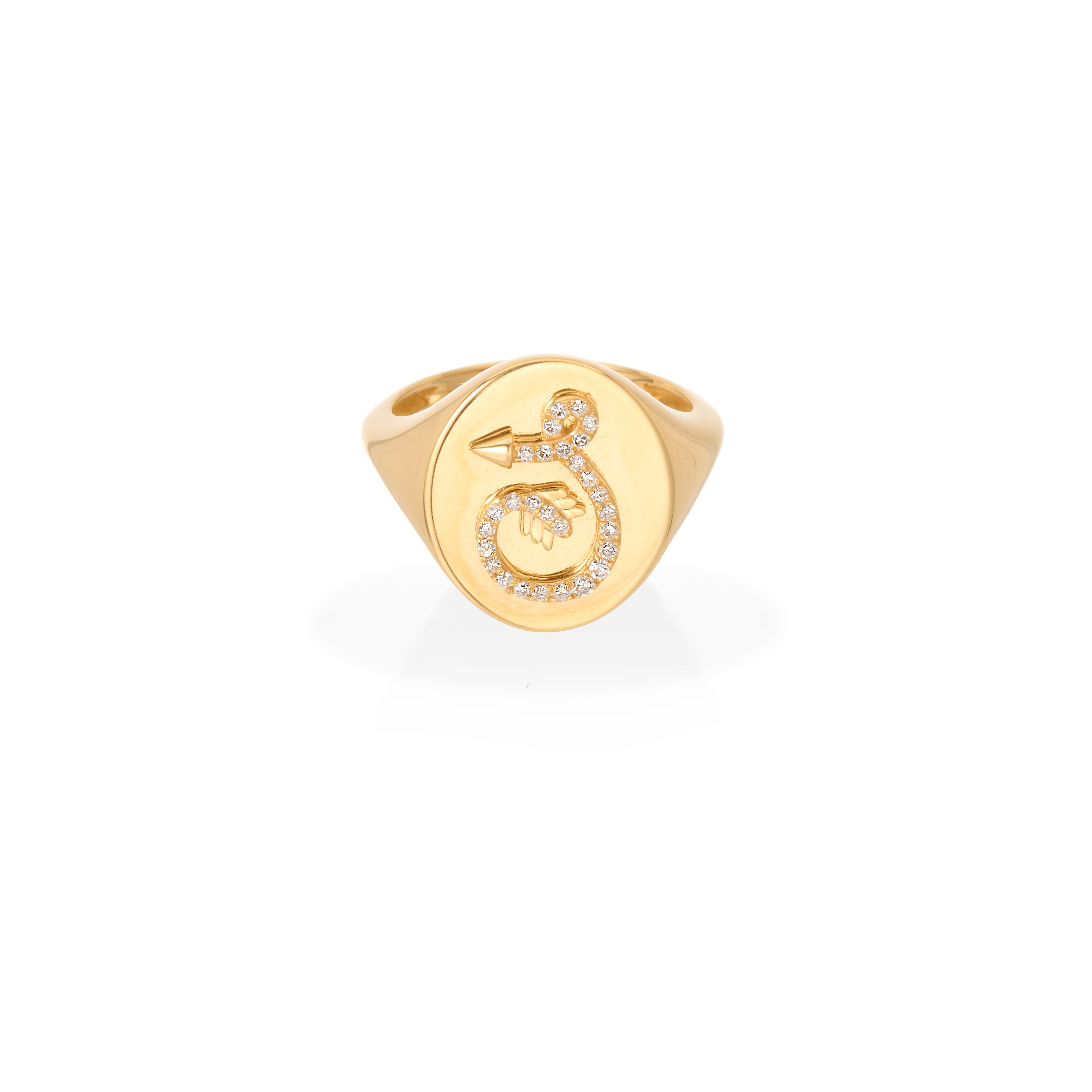 Diamond Arrow Initial Signet Ring