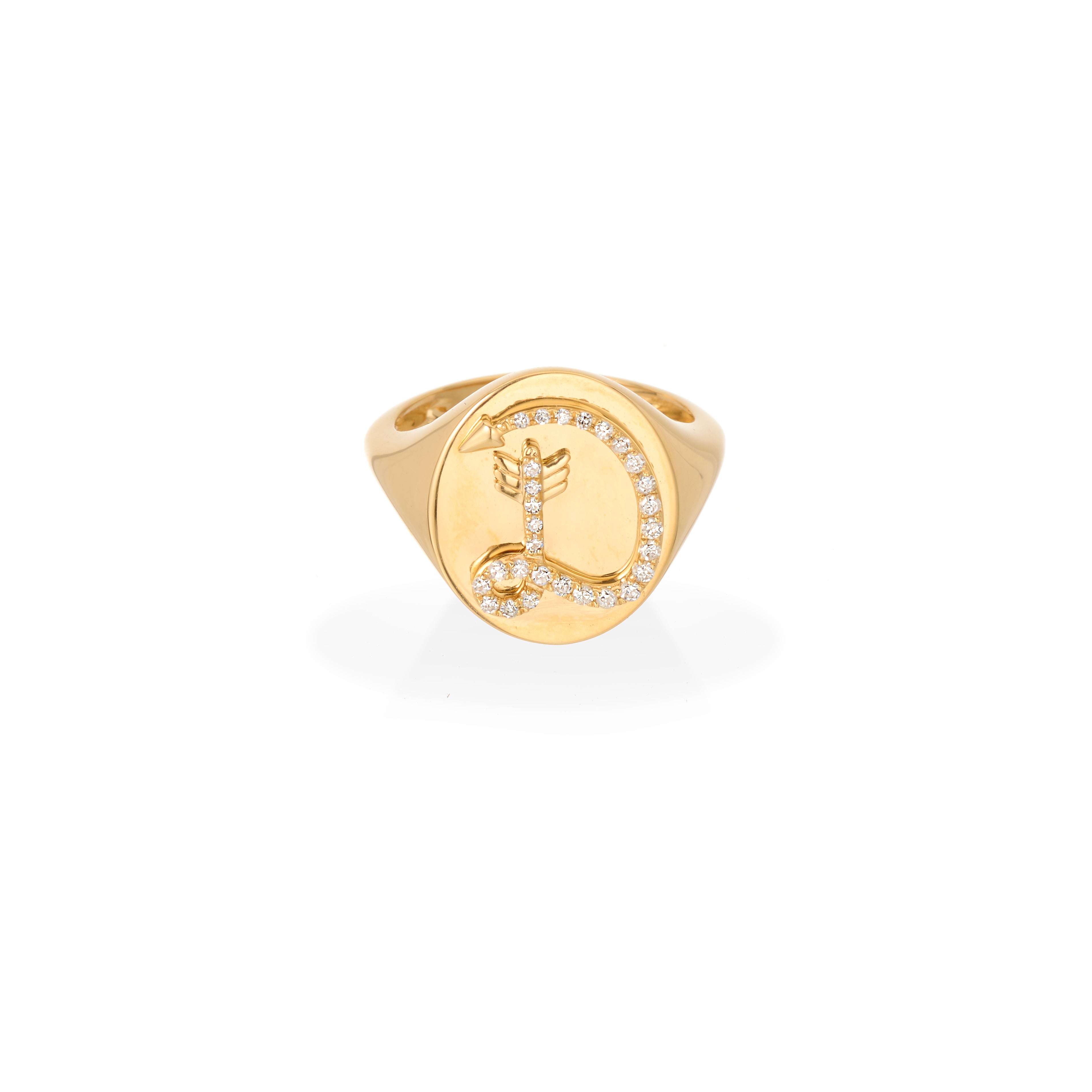 Diamond Arrow Initial Signet Ring