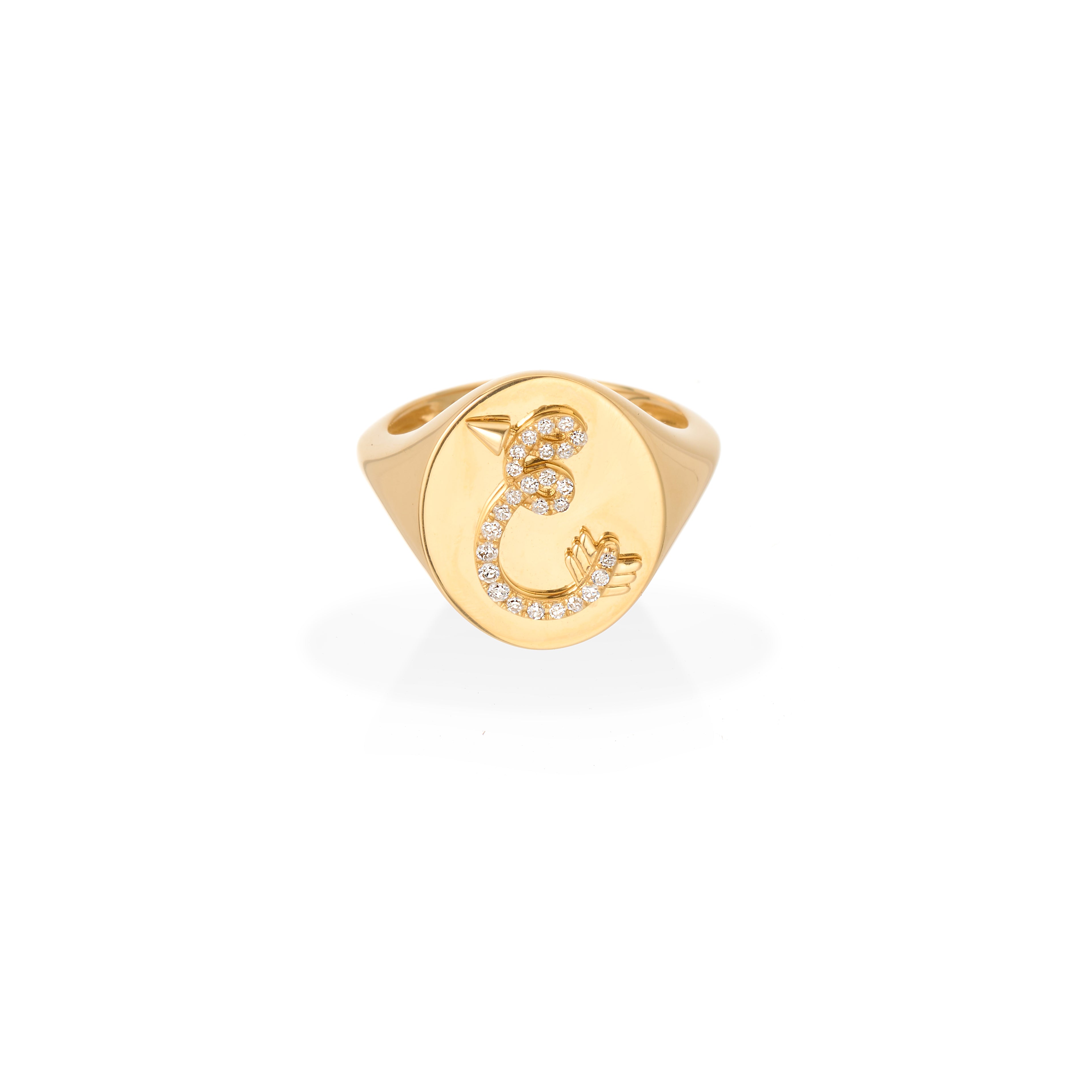 Diamond Arrow Initial Signet Ring