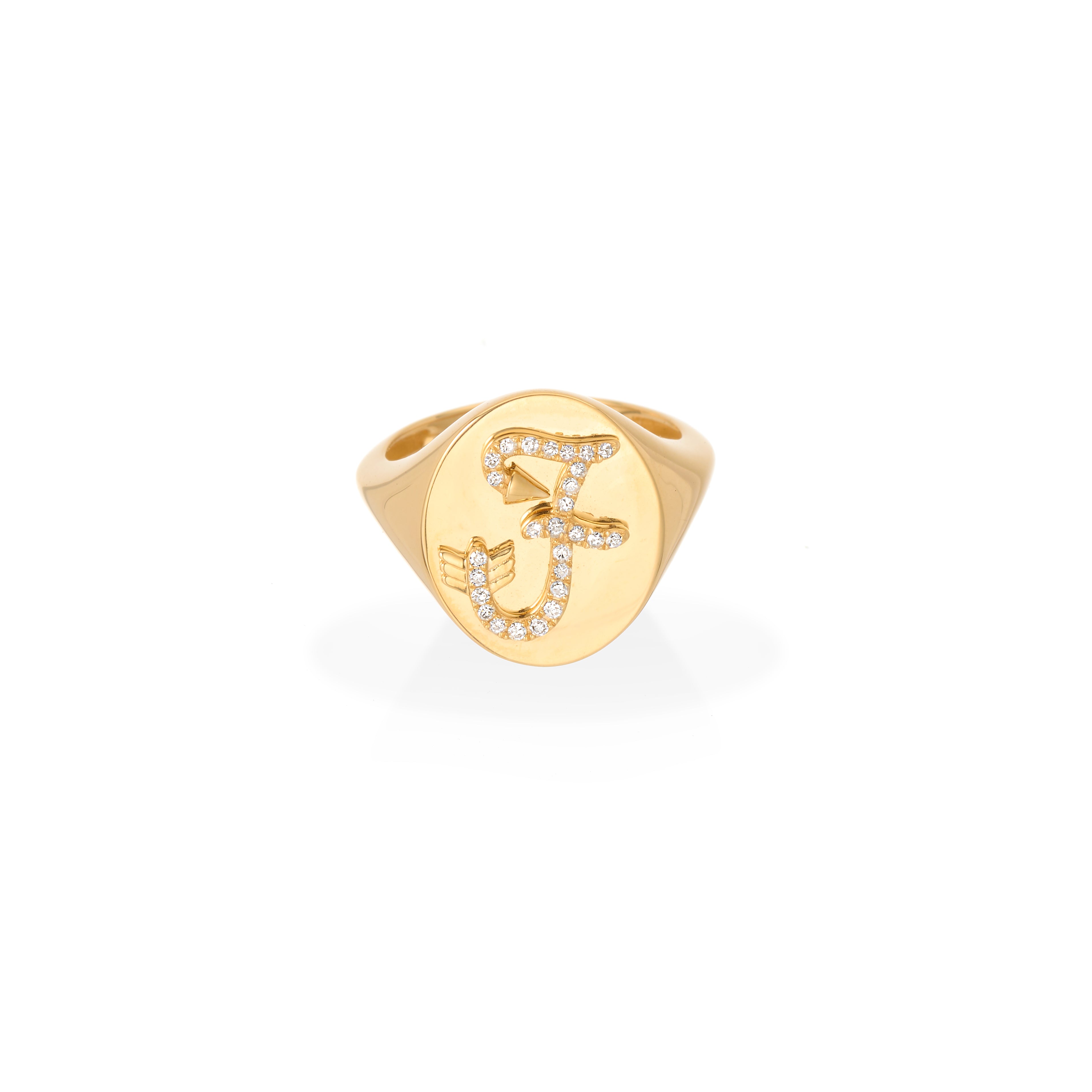 Diamond Arrow Initial Signet Ring
