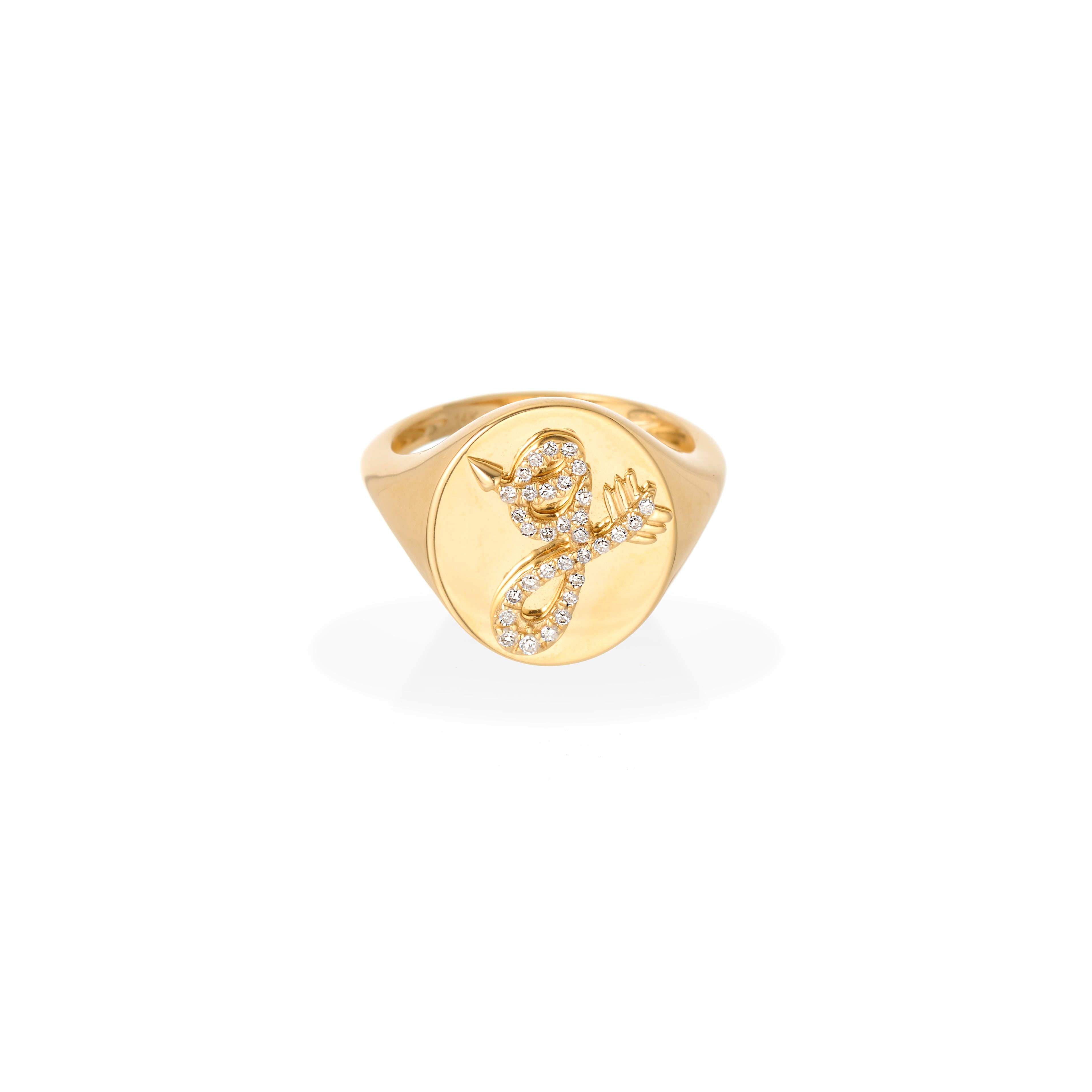 Diamond Arrow Initial Signet Ring