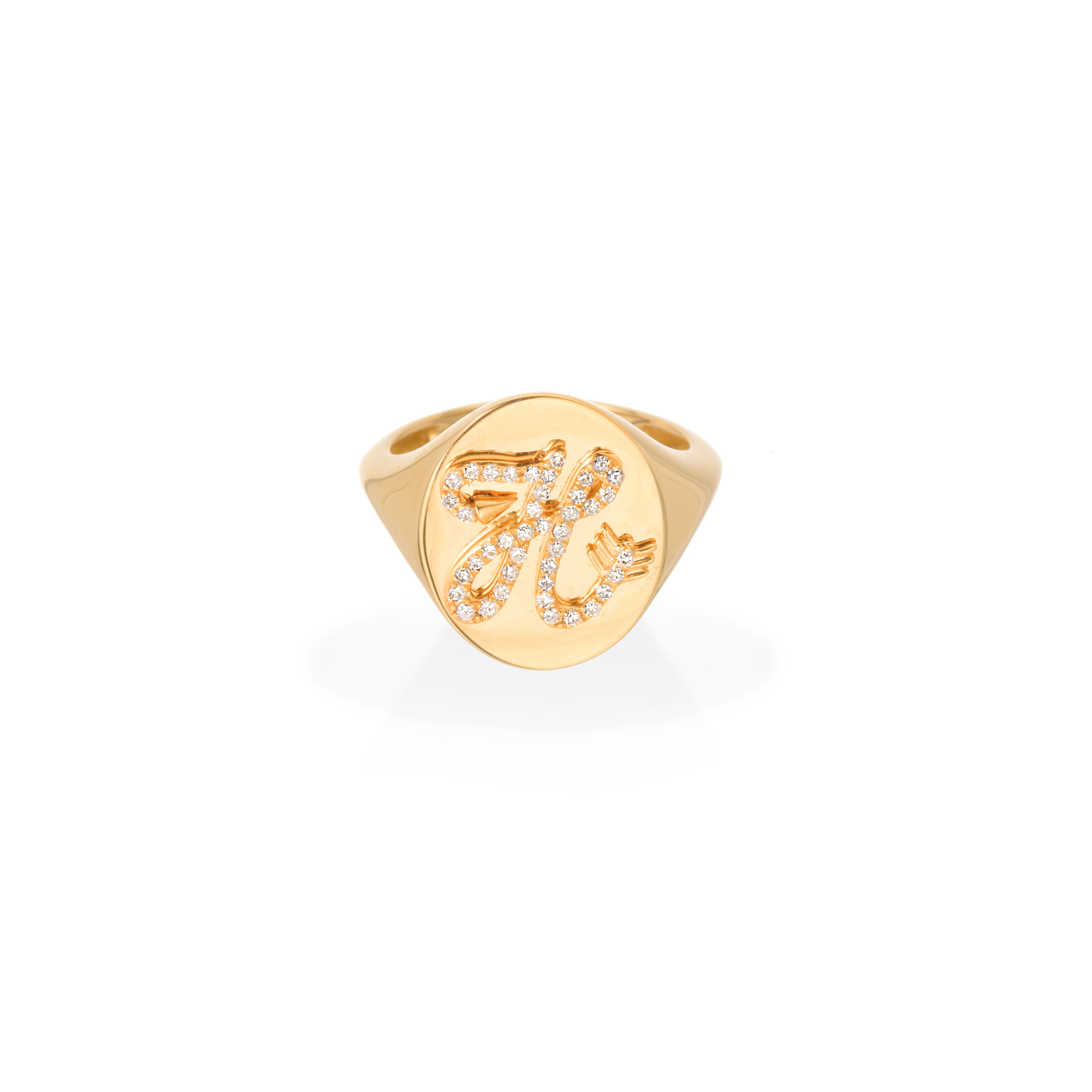 Diamond Arrow Initial Signet Ring