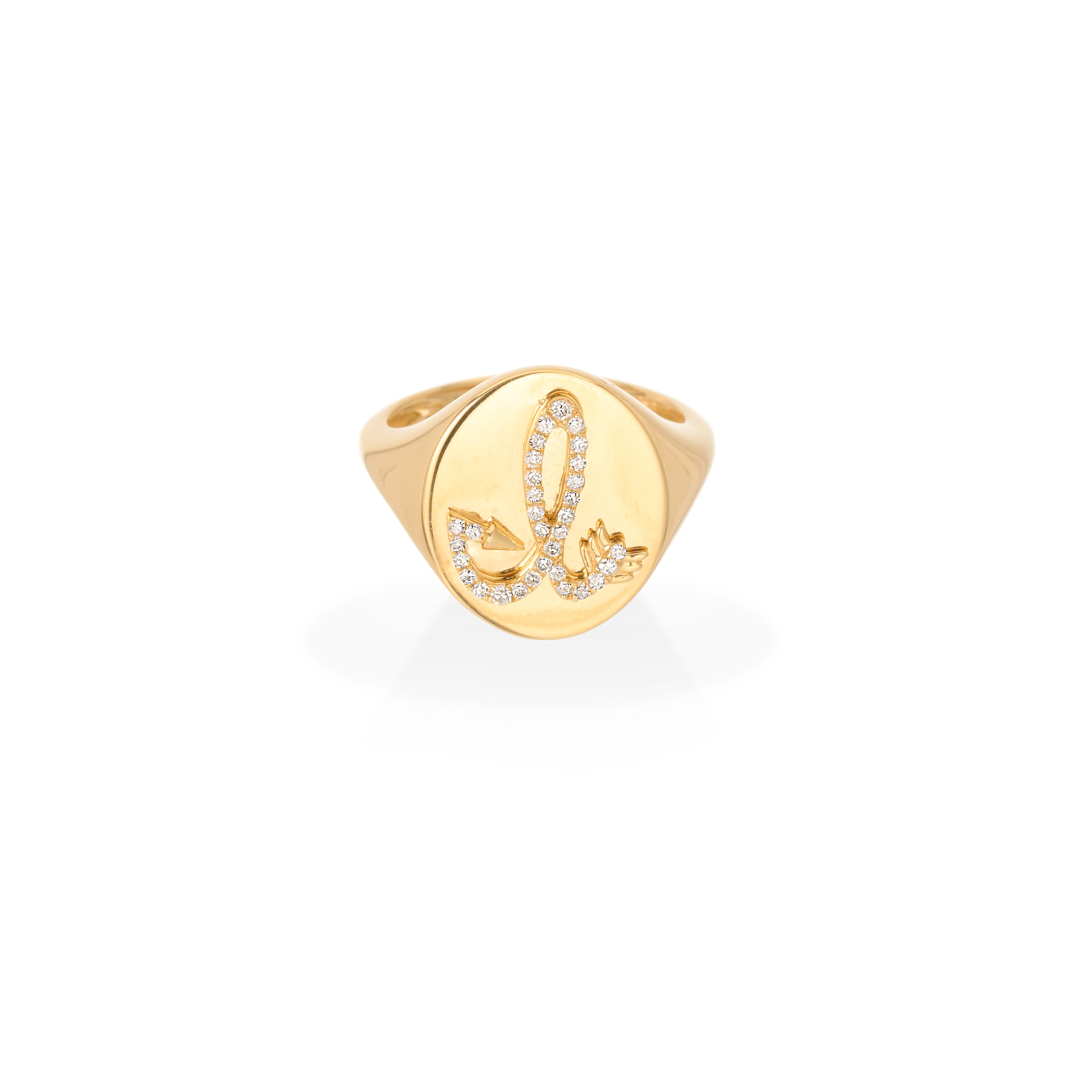 Diamond Arrow Initial Signet Ring