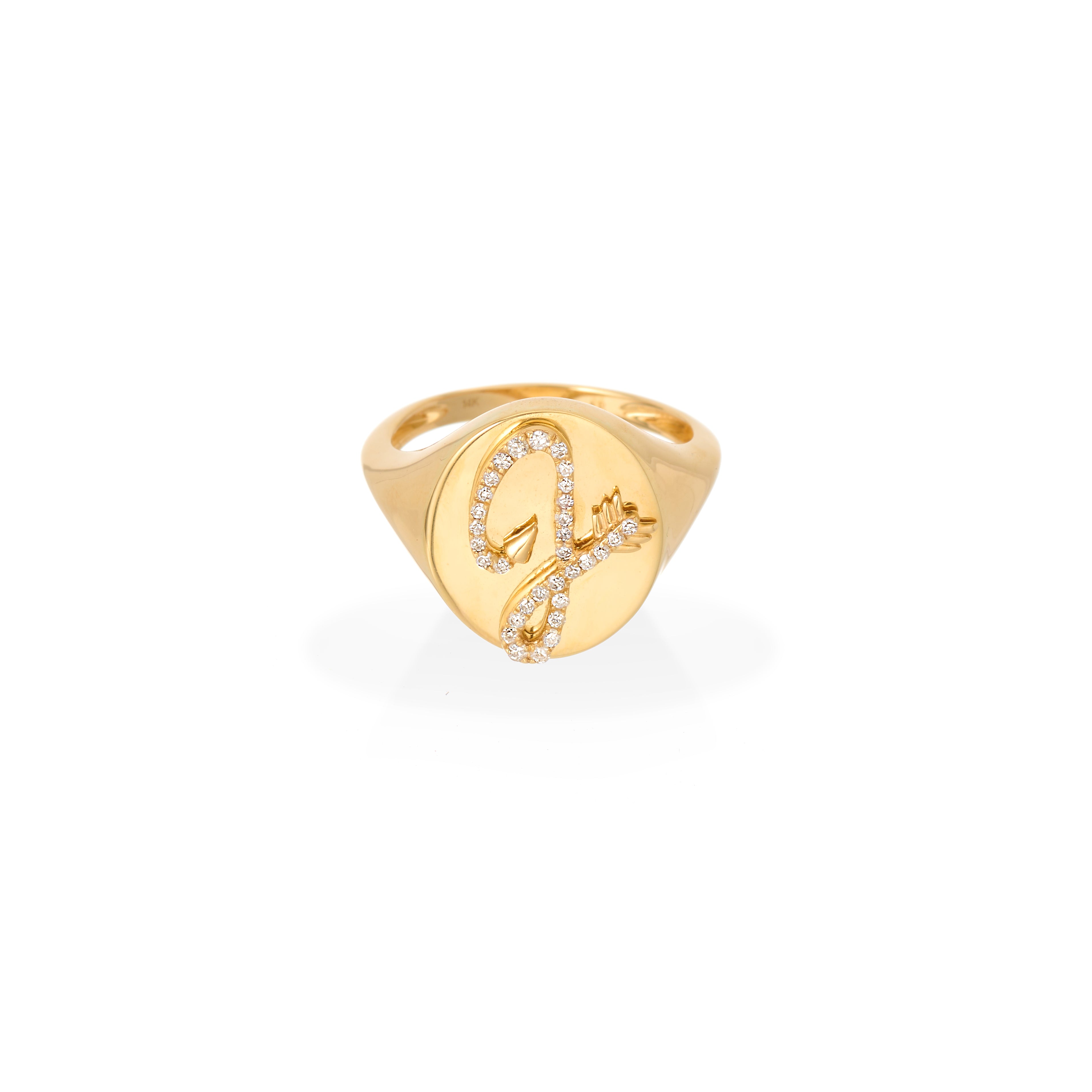 Diamond Arrow Initial Signet Ring
