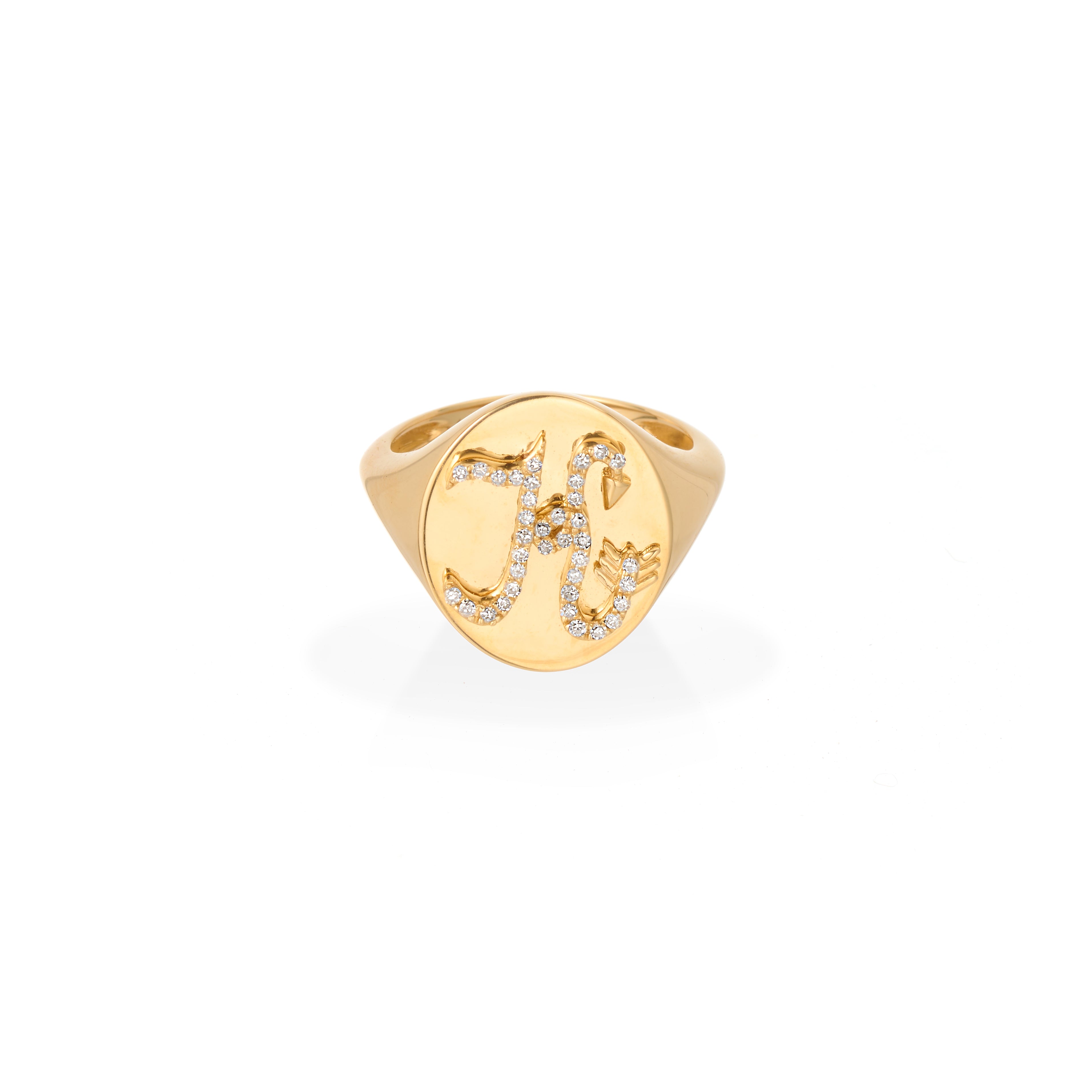 Diamond Arrow Initial Signet Ring