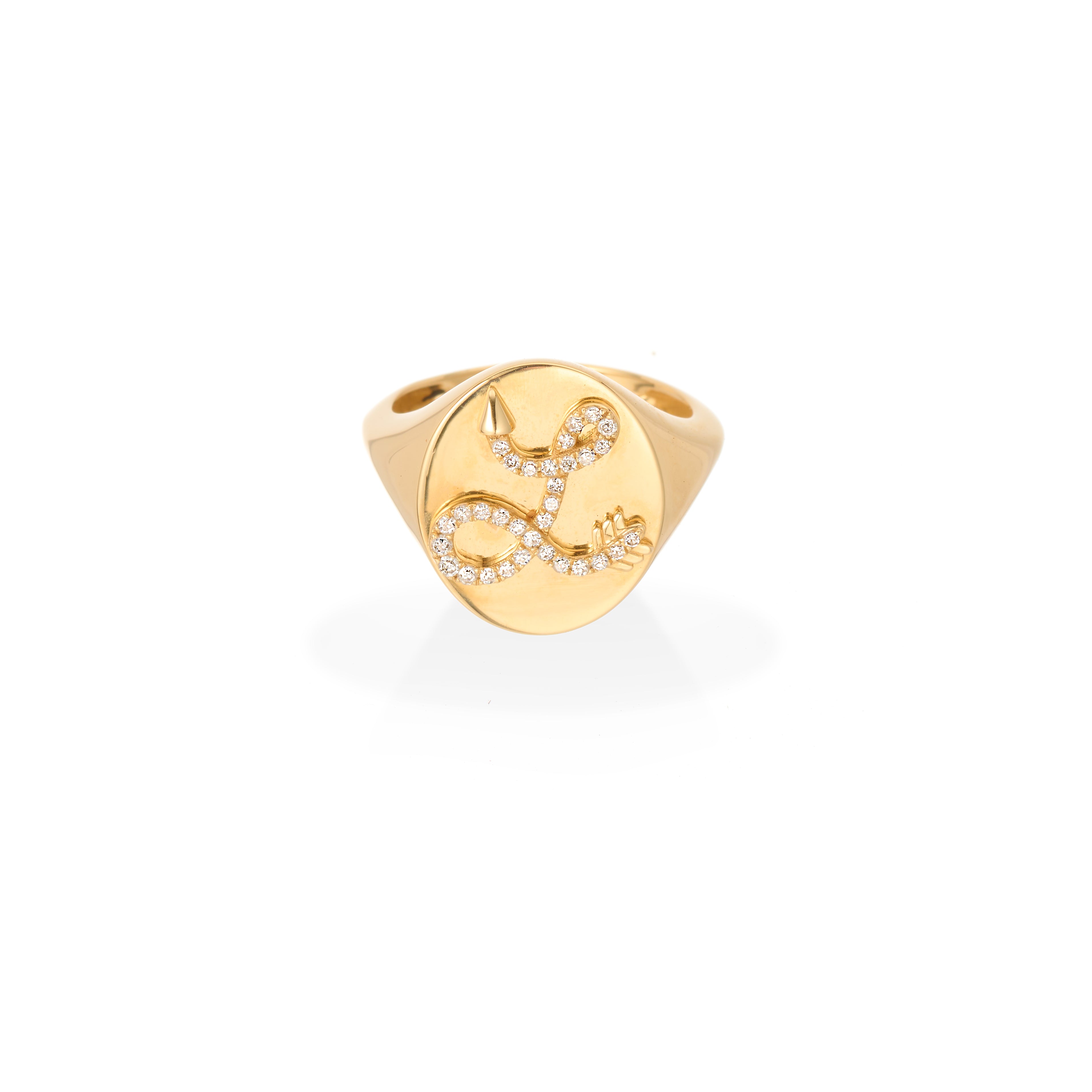 Diamond Arrow Initial Signet Ring
