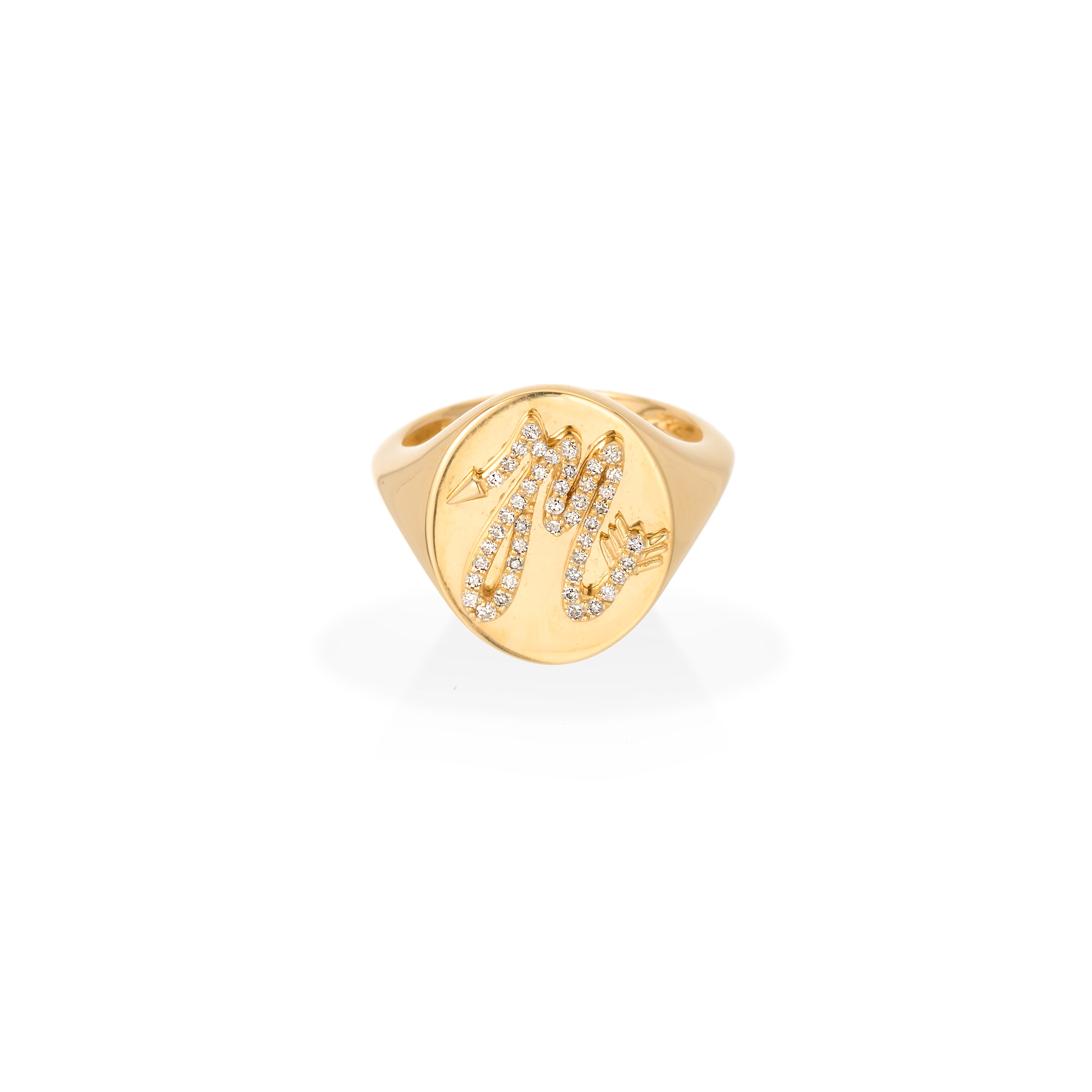 Diamond Arrow Initial Signet Ring