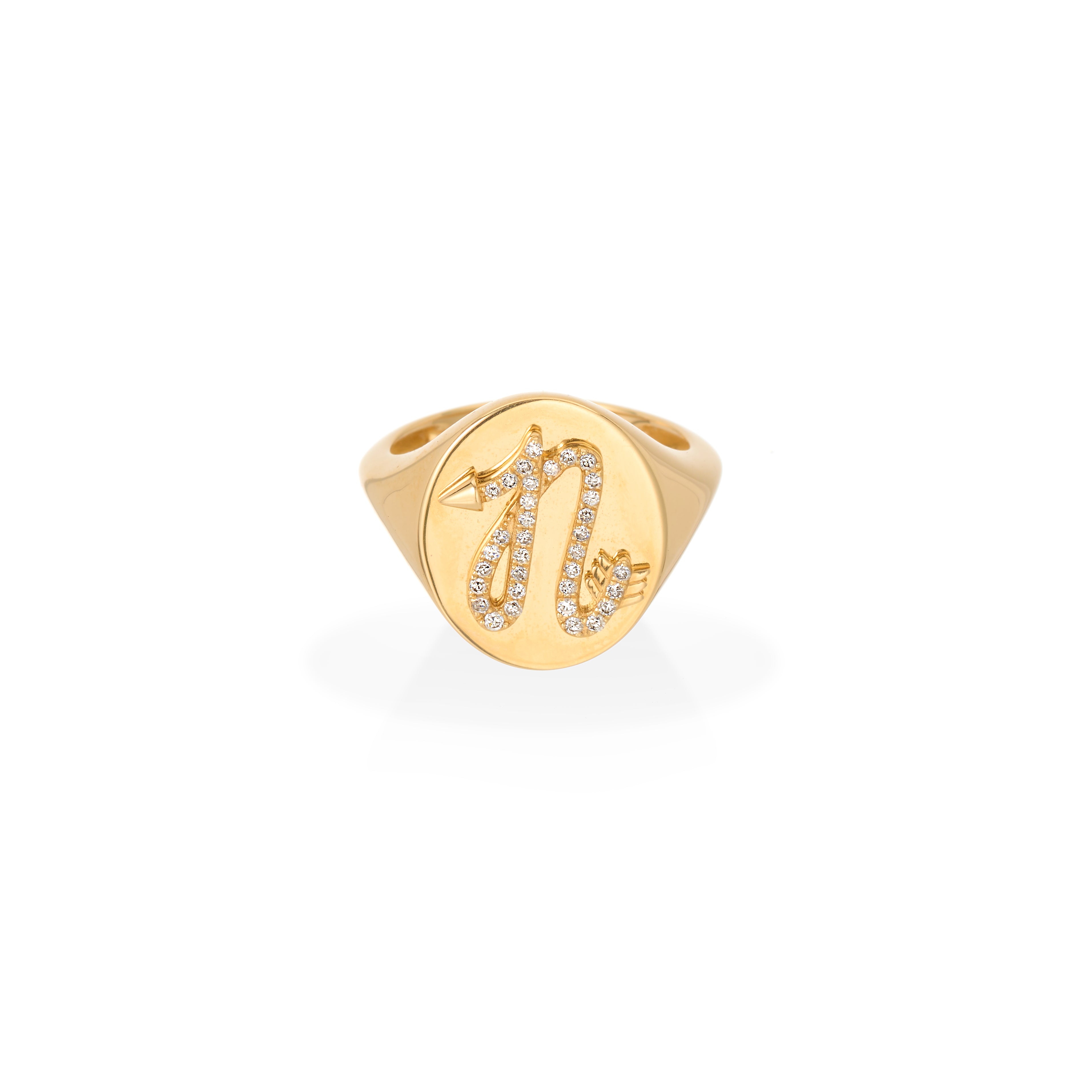 Diamond Arrow Initial Signet Ring