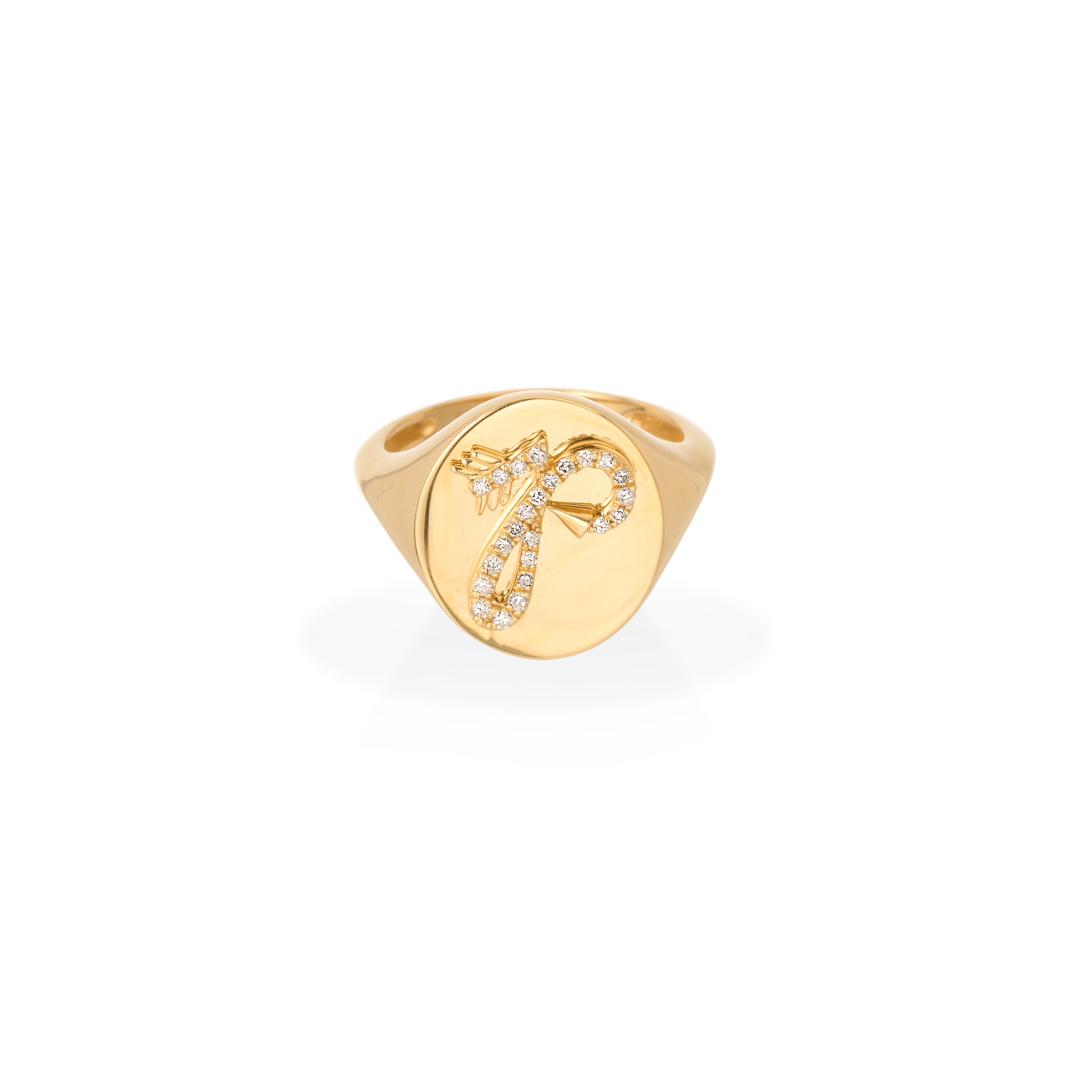 Diamond Arrow Initial Signet Ring