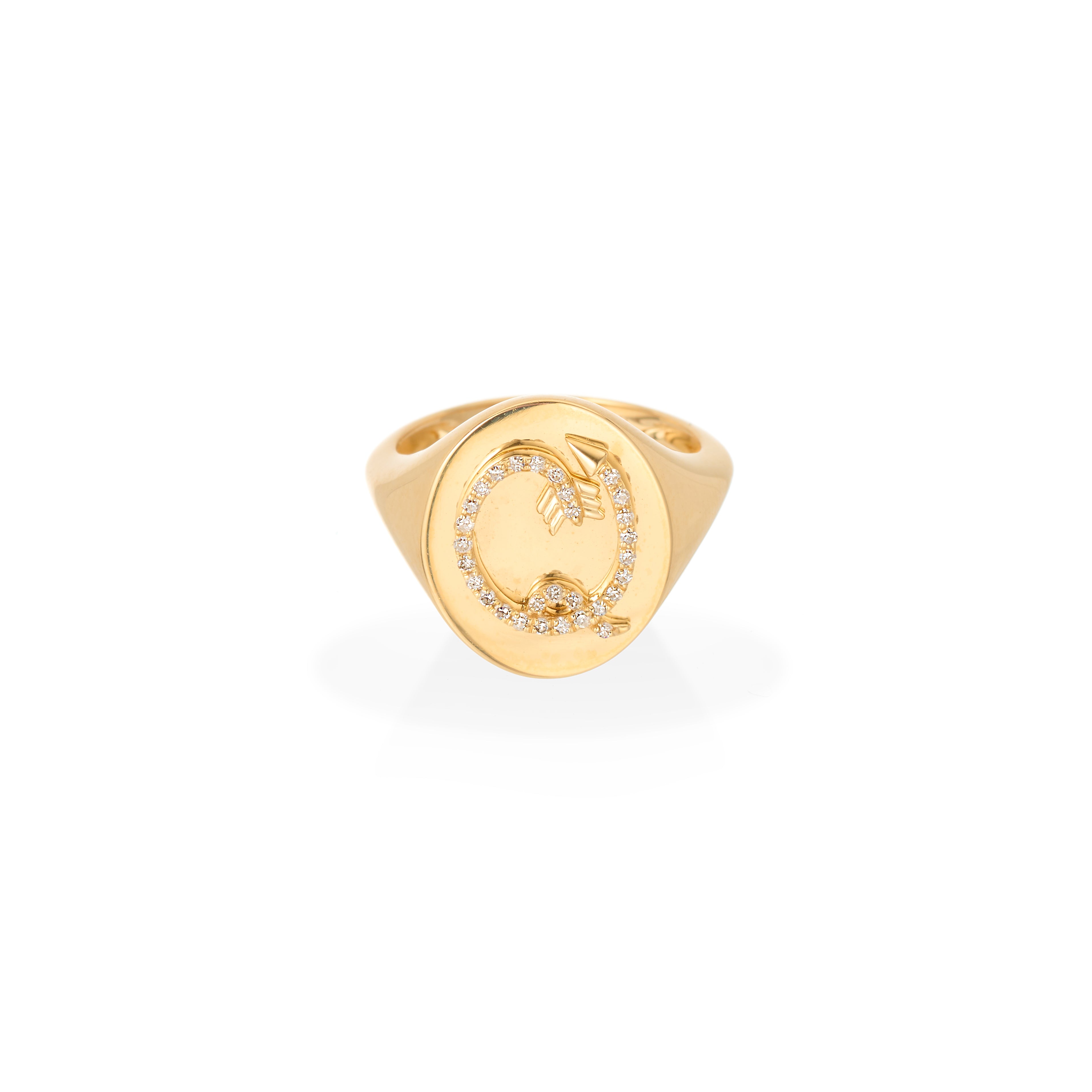 Diamond Arrow Initial Signet Ring