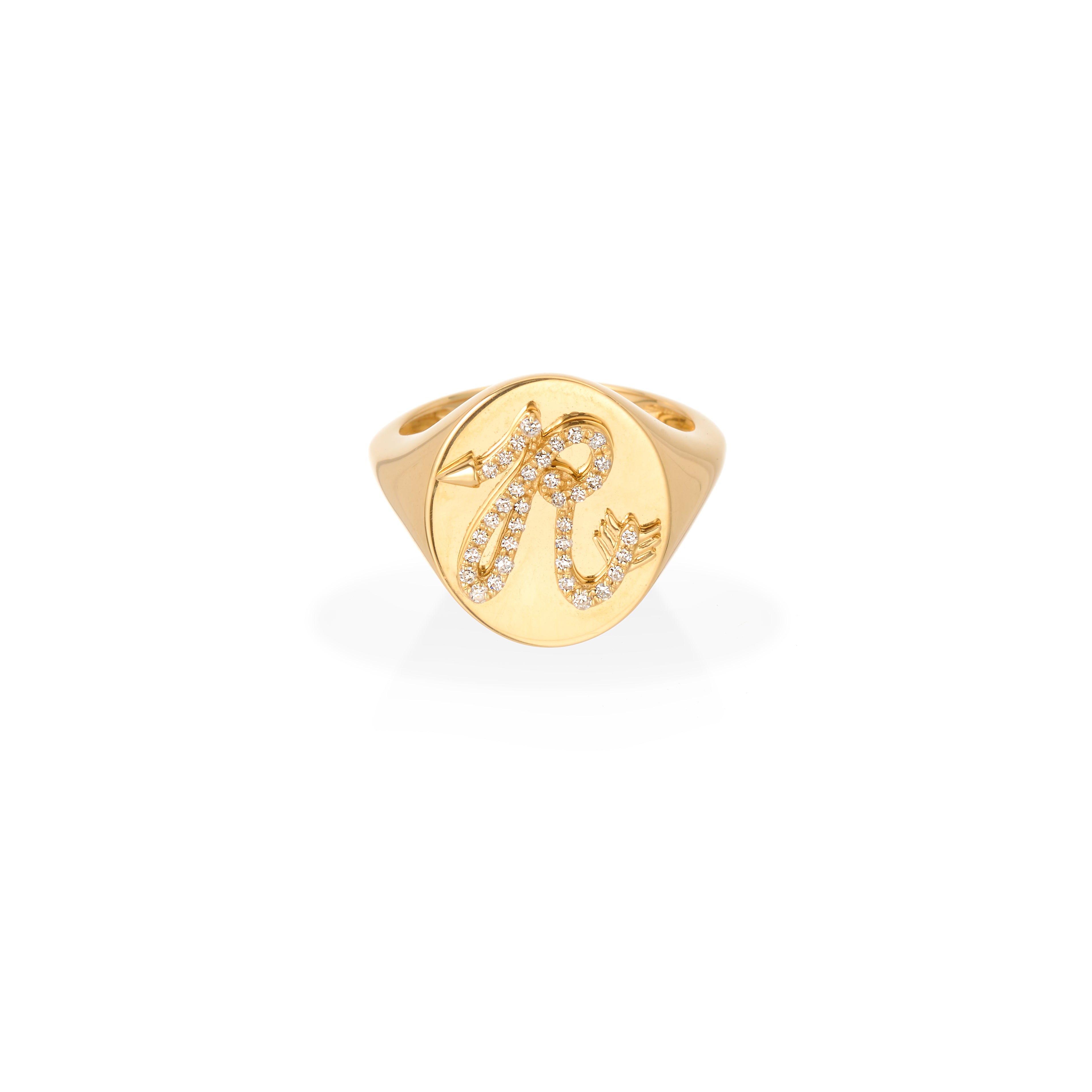 Diamond Arrow Initial Signet Ring