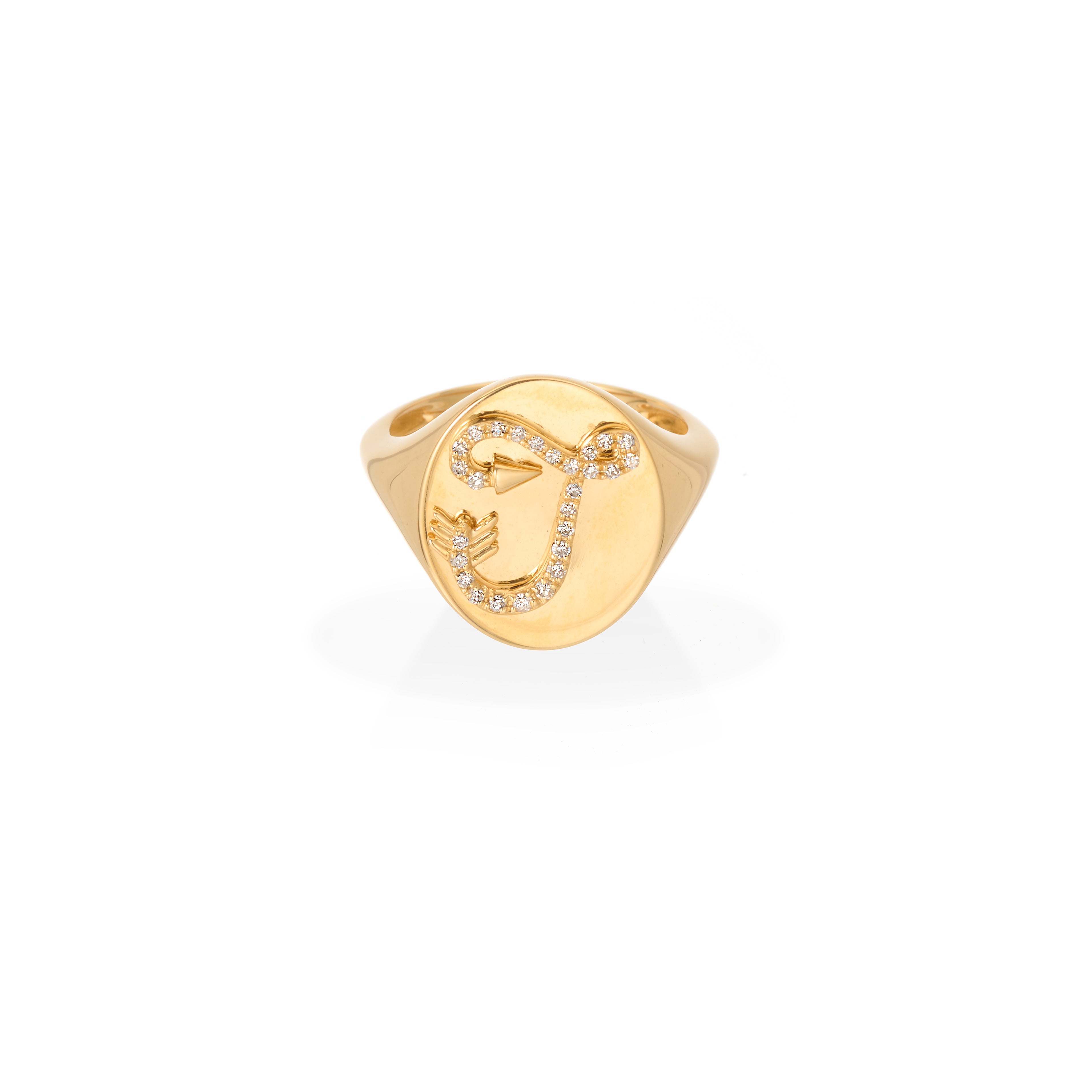 Diamond Arrow Initial Signet Ring