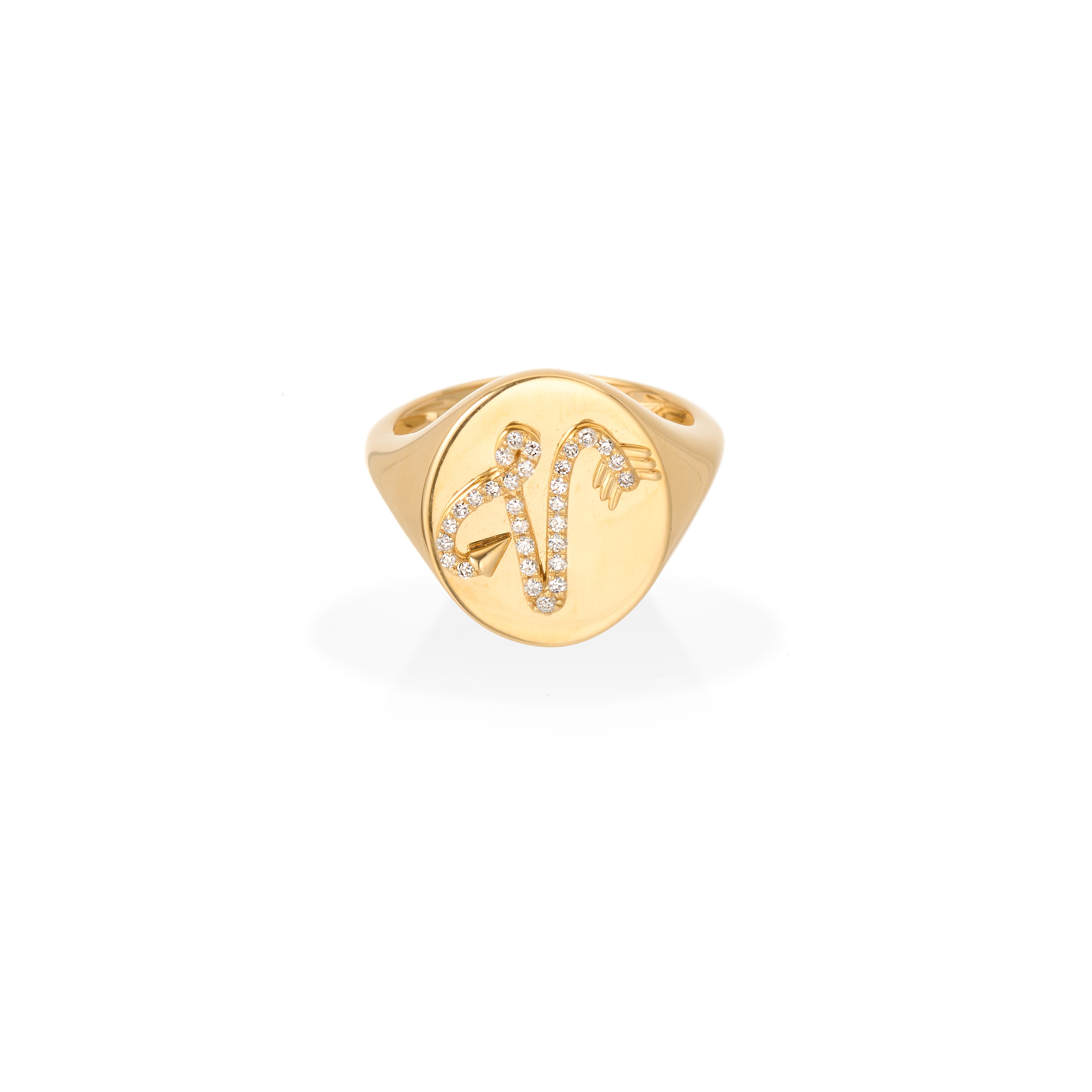 Diamond Arrow Initial Signet Ring