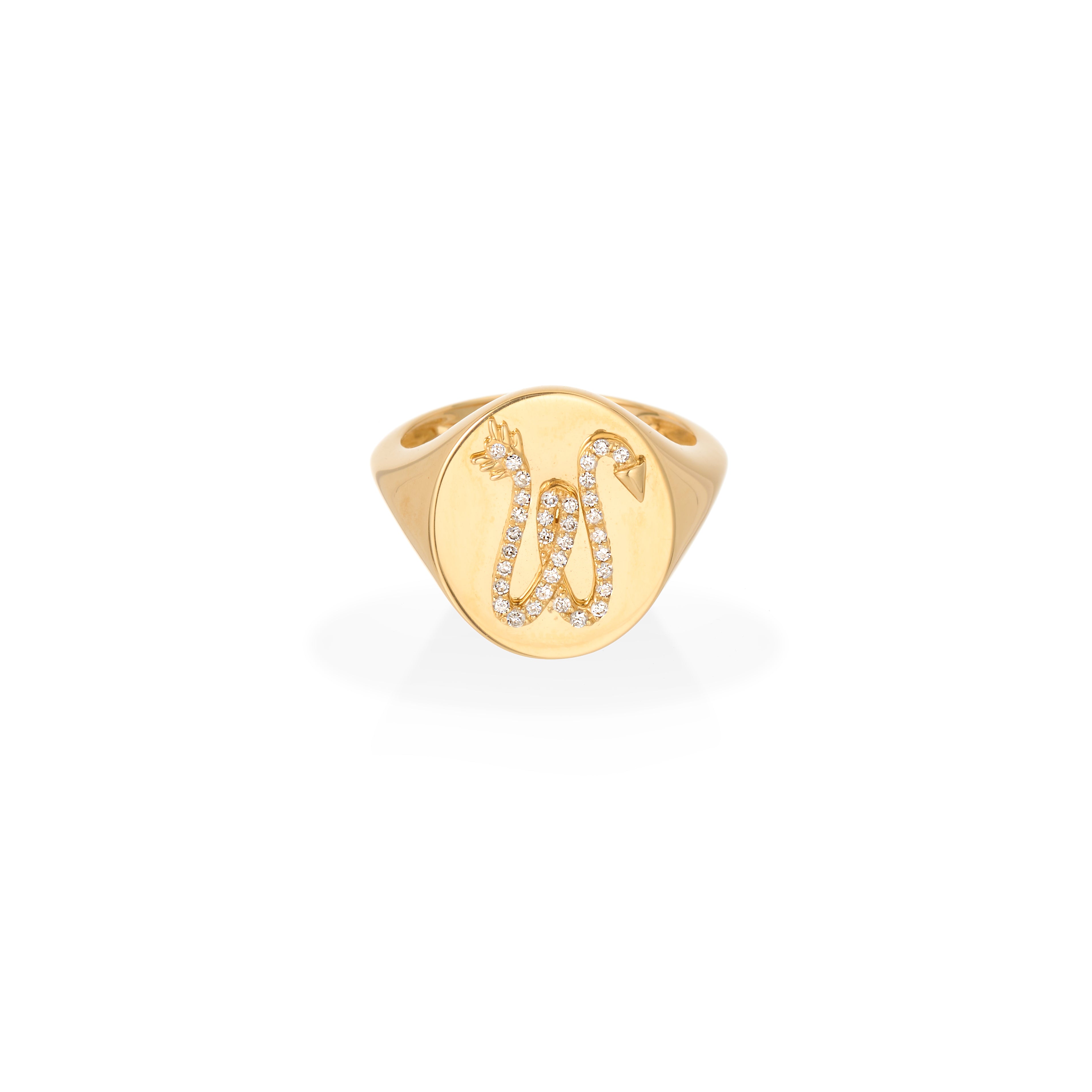 Diamond Arrow Initial Signet Ring