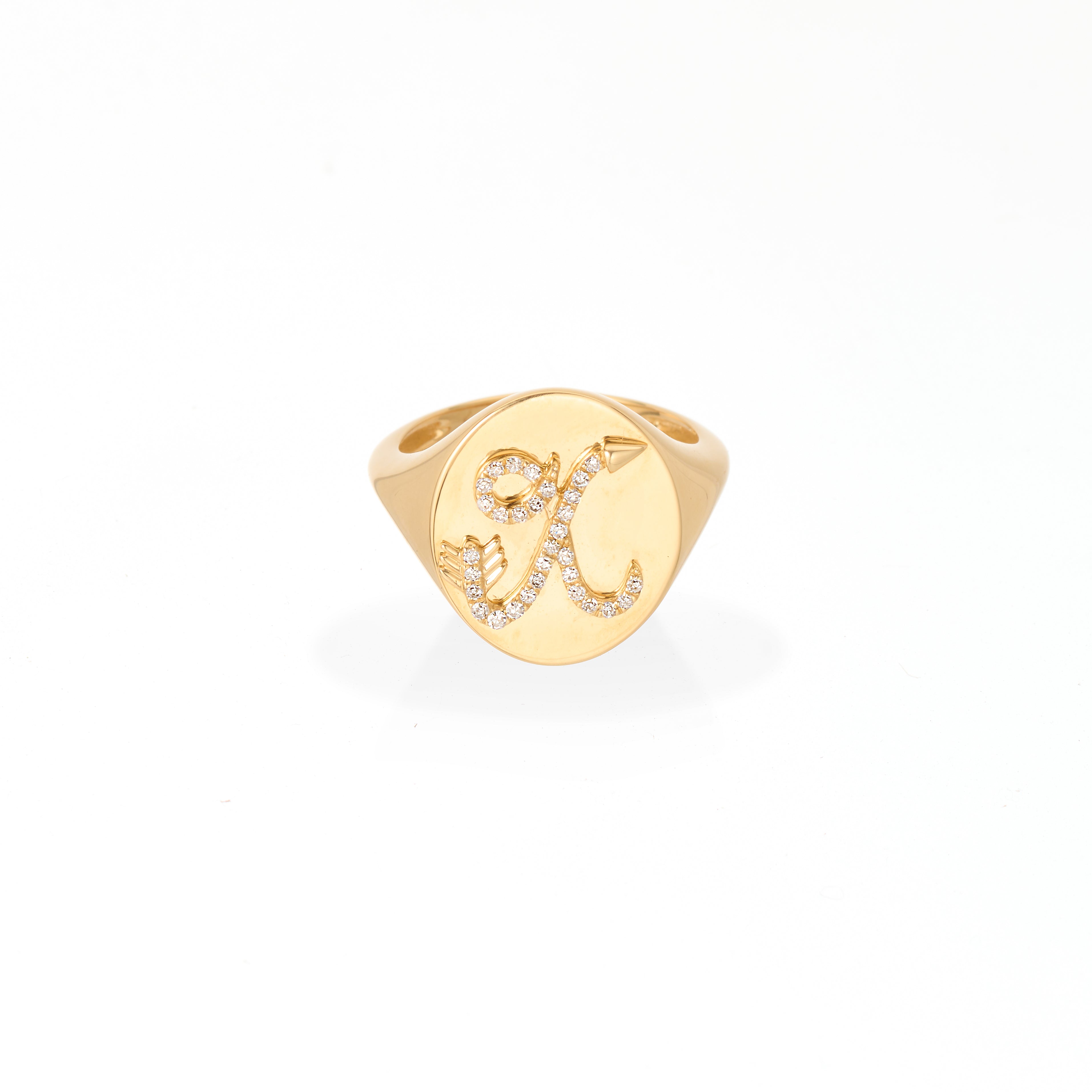Diamond Arrow Initial Signet Ring
