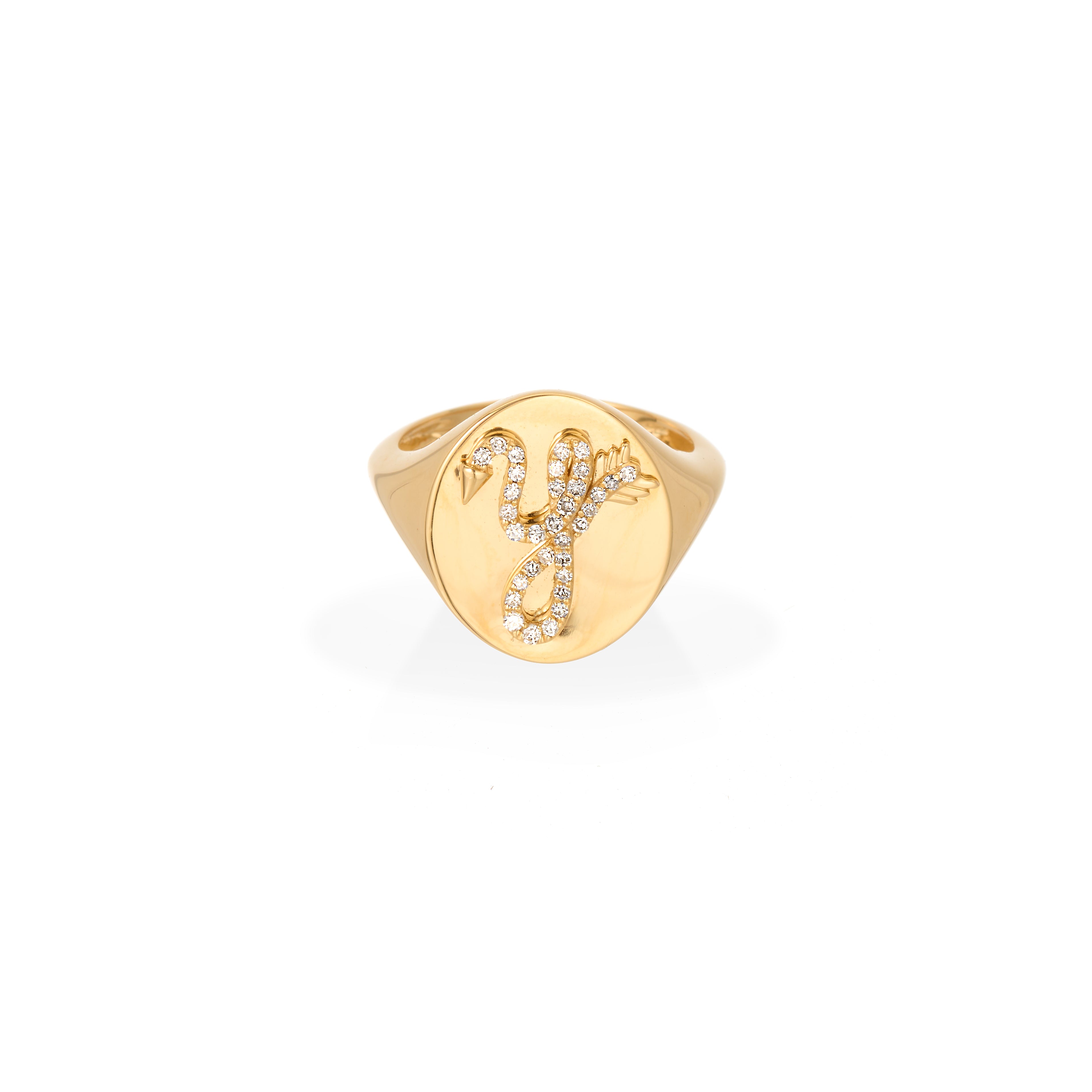Diamond Arrow Initial Signet Ring