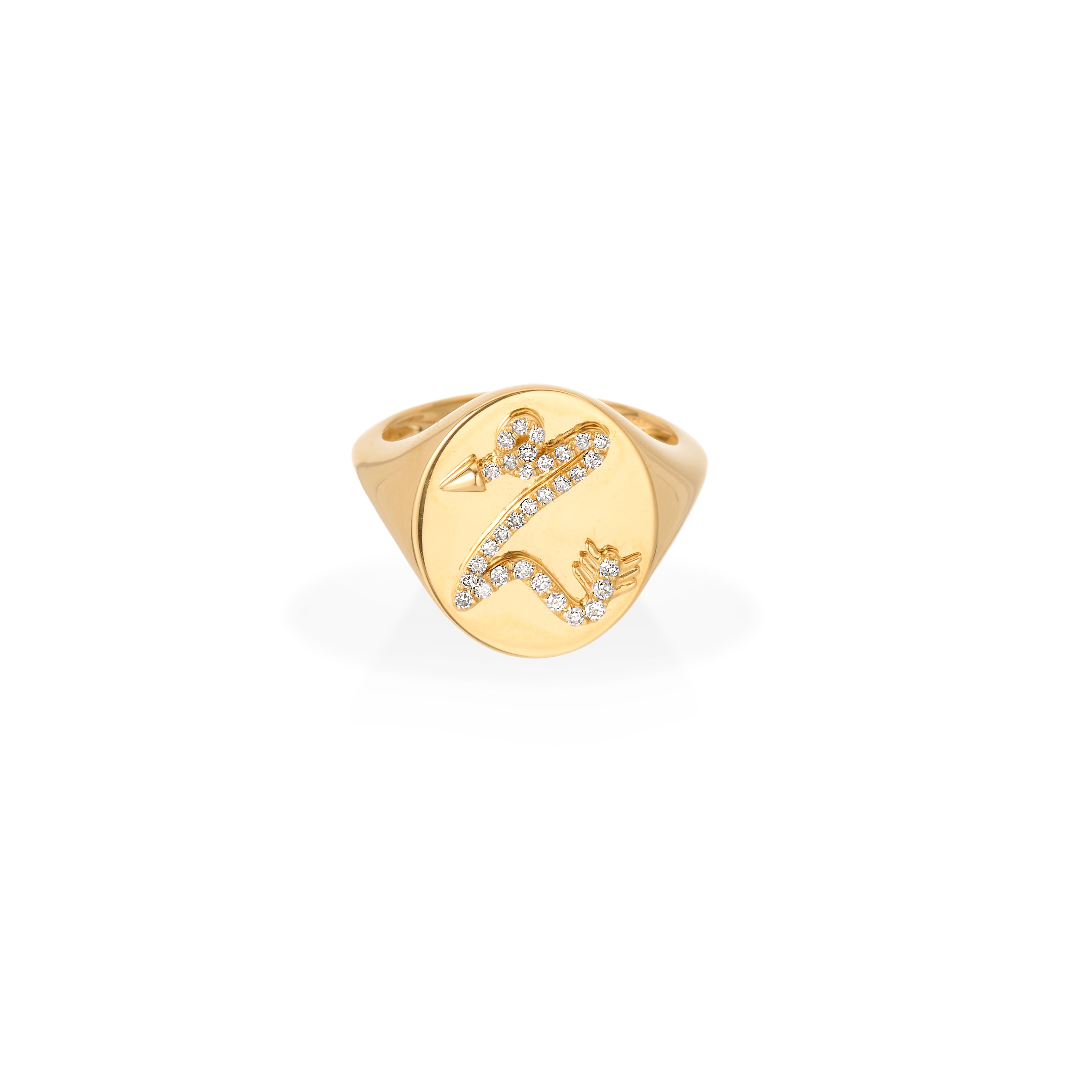 Diamond Arrow Initial Signet Ring