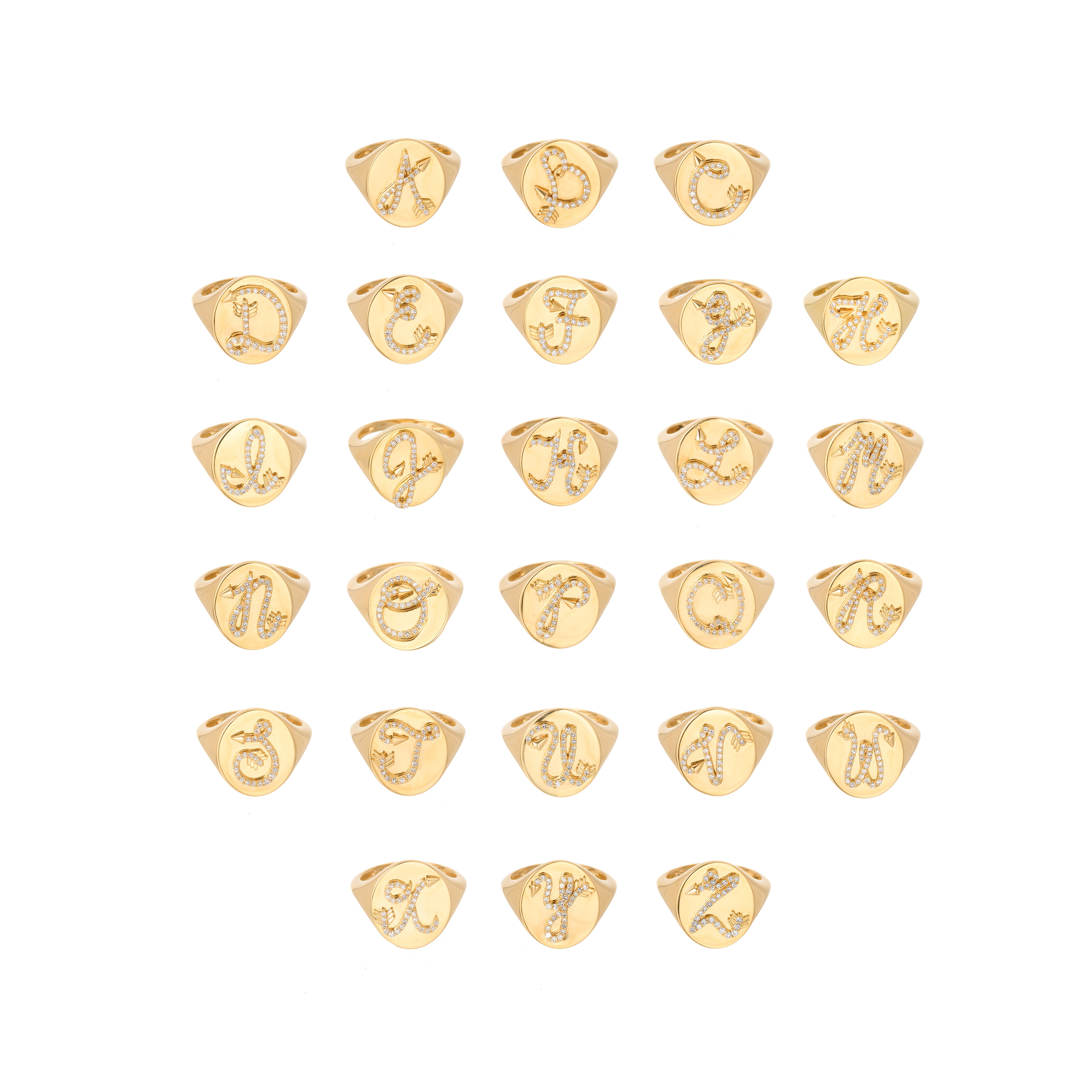 Diamond Arrow Initial Signet Ring