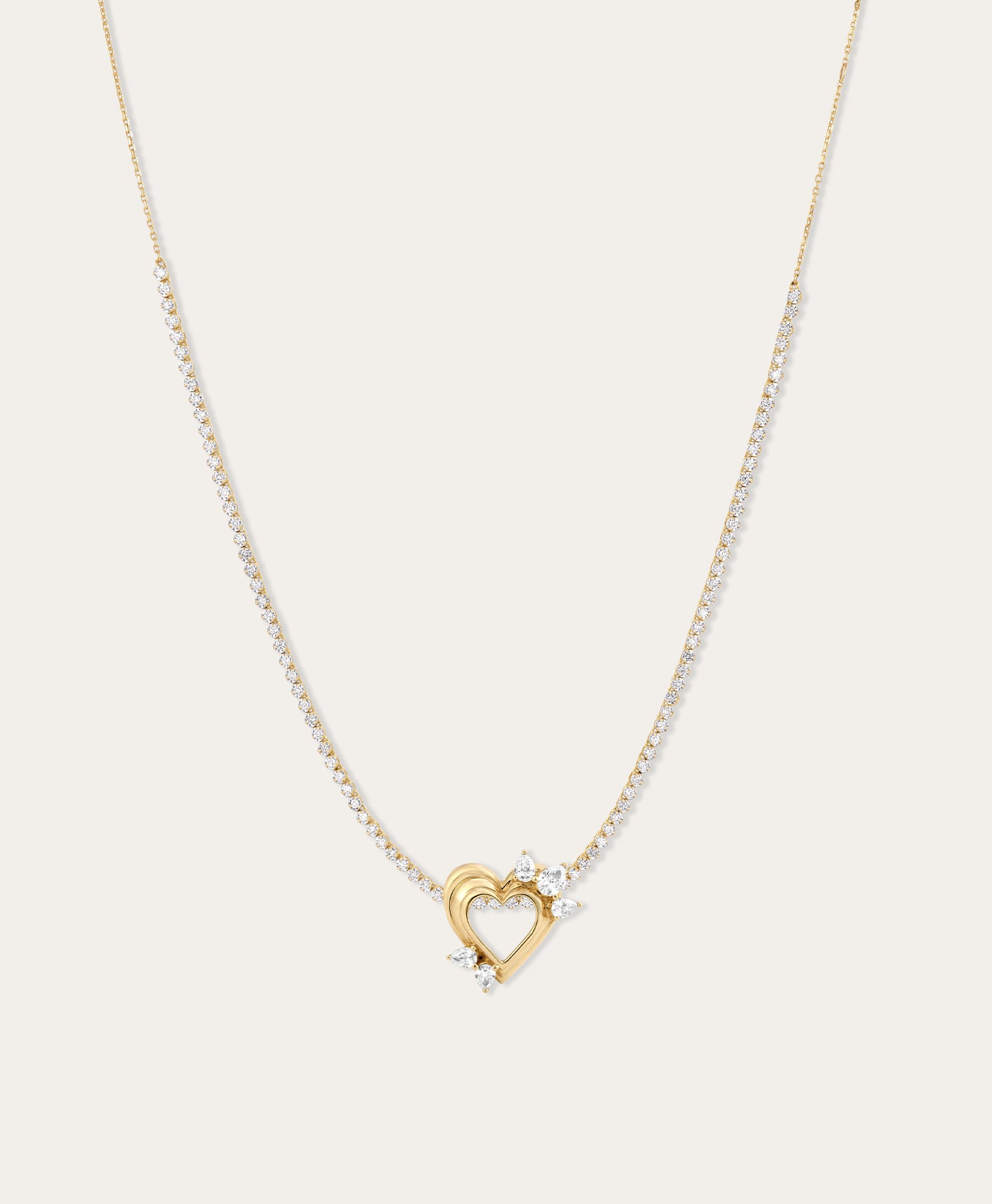 Diamond Open Heart Big Bead Tennis Necklace