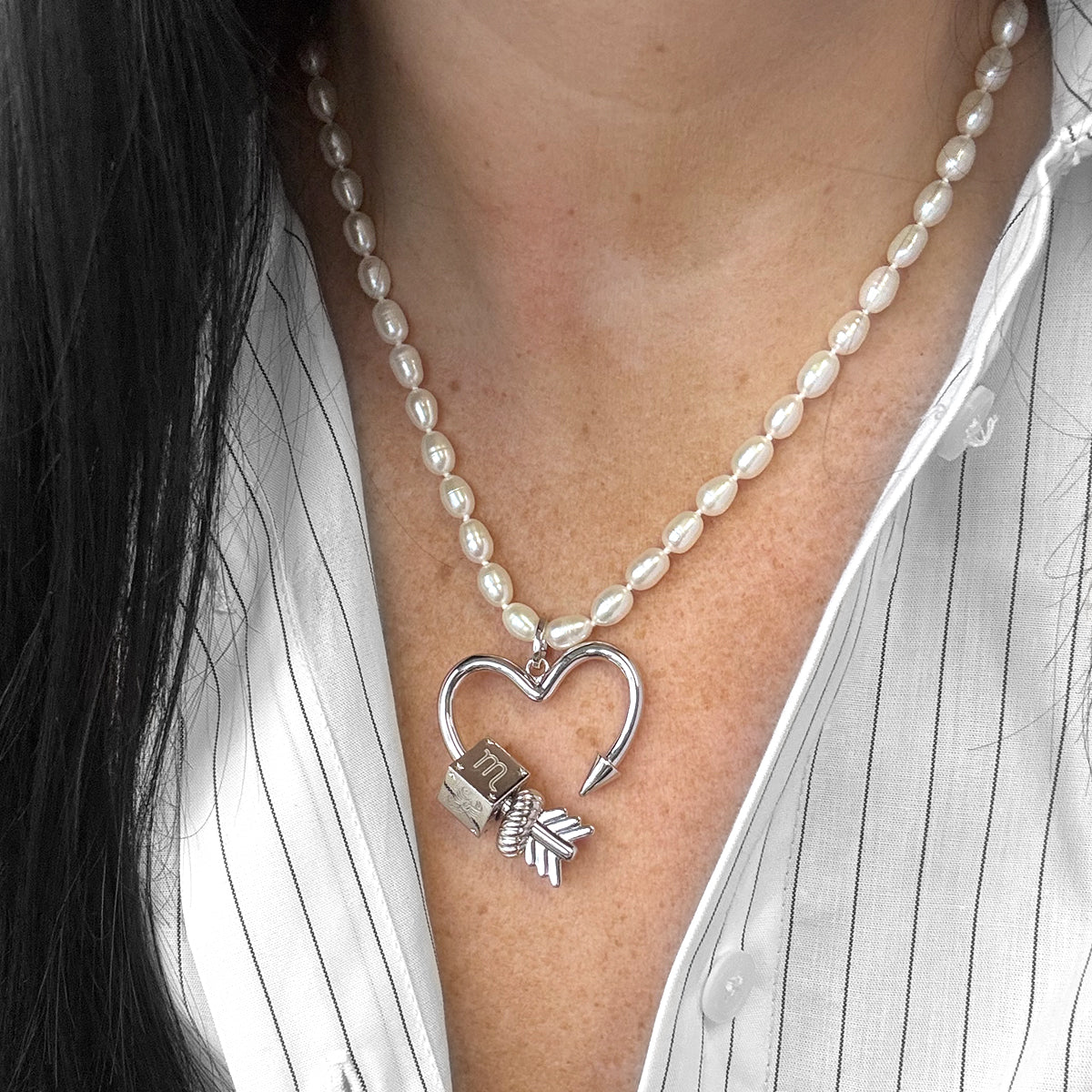 Arrow Heart Hinged Charm in Sterling Silver for Big Beads