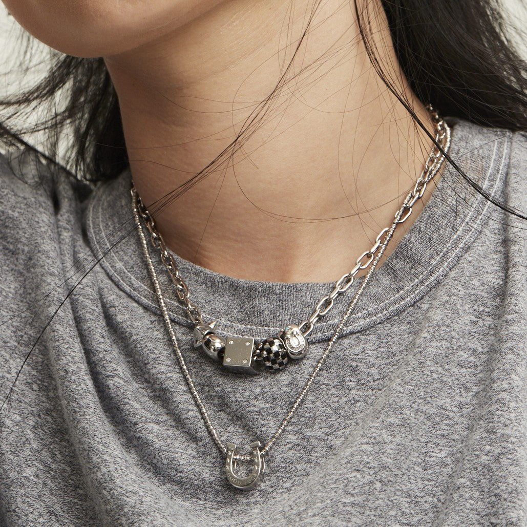 Baguette + Turquoise Horseshoe Lucky Big Bead in Sterling Silver