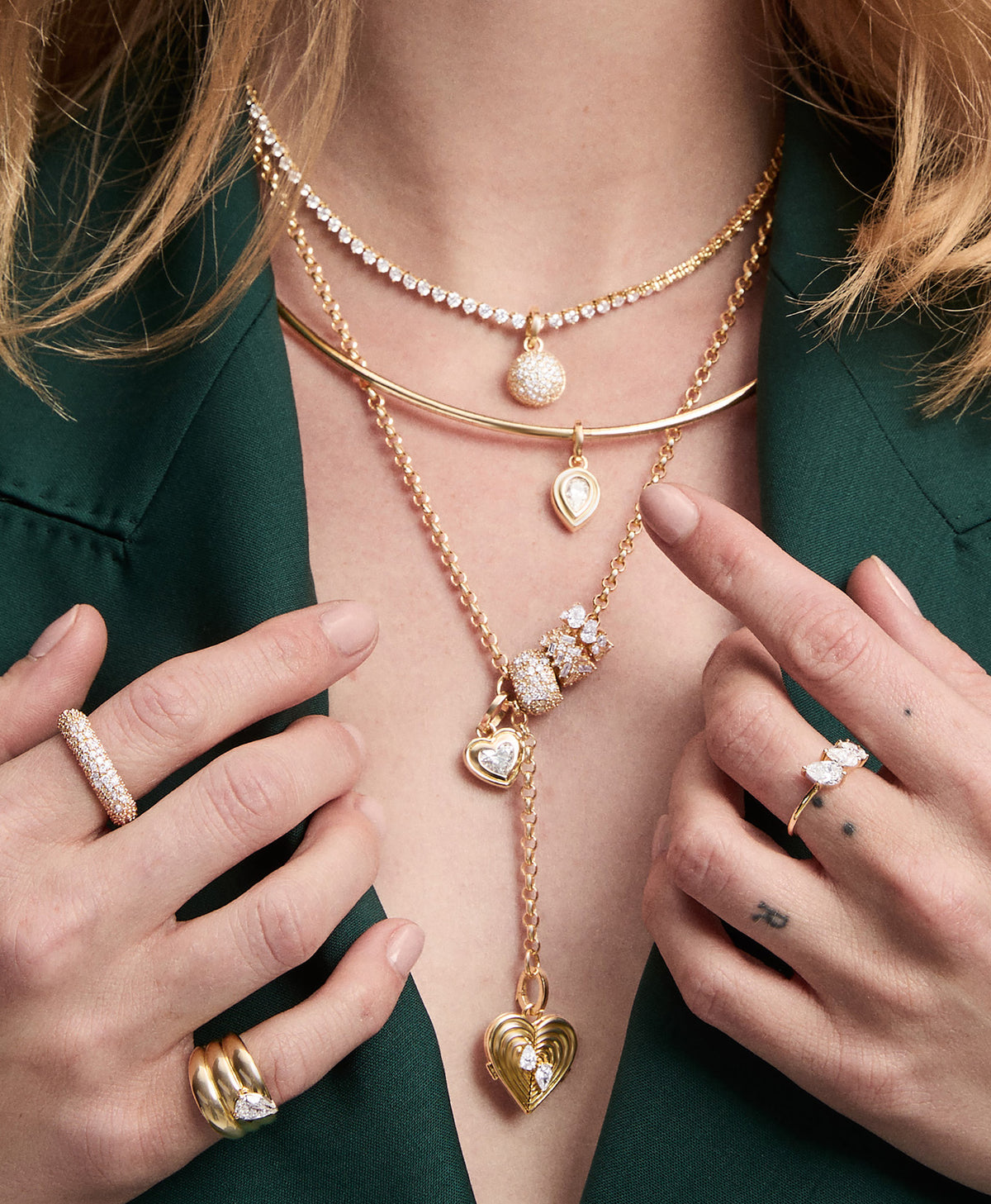 Stellar Pavé Diamond Hinged Charm on Omega Necklace