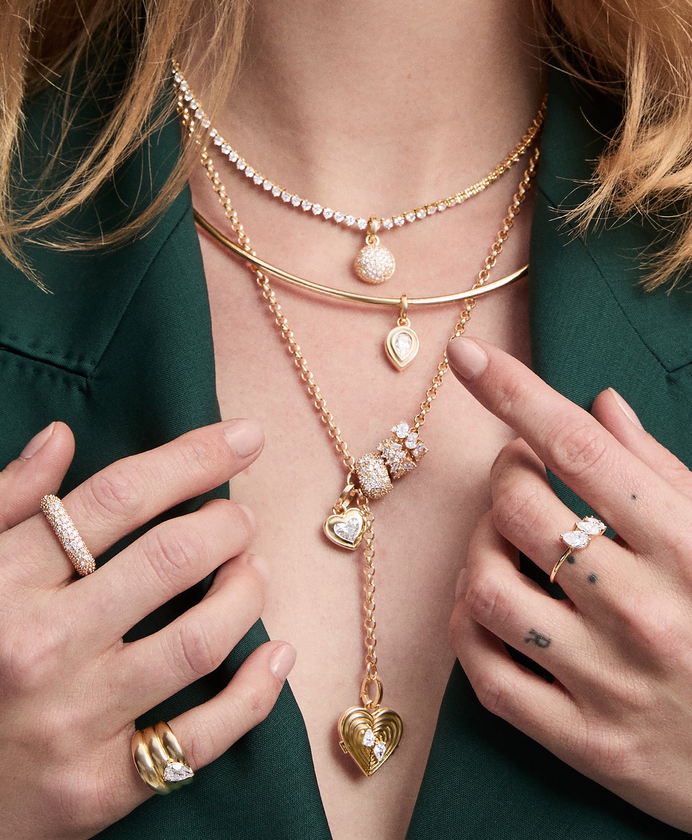 Stellar Pavé Diamond Hinged Charm on Omega Necklace