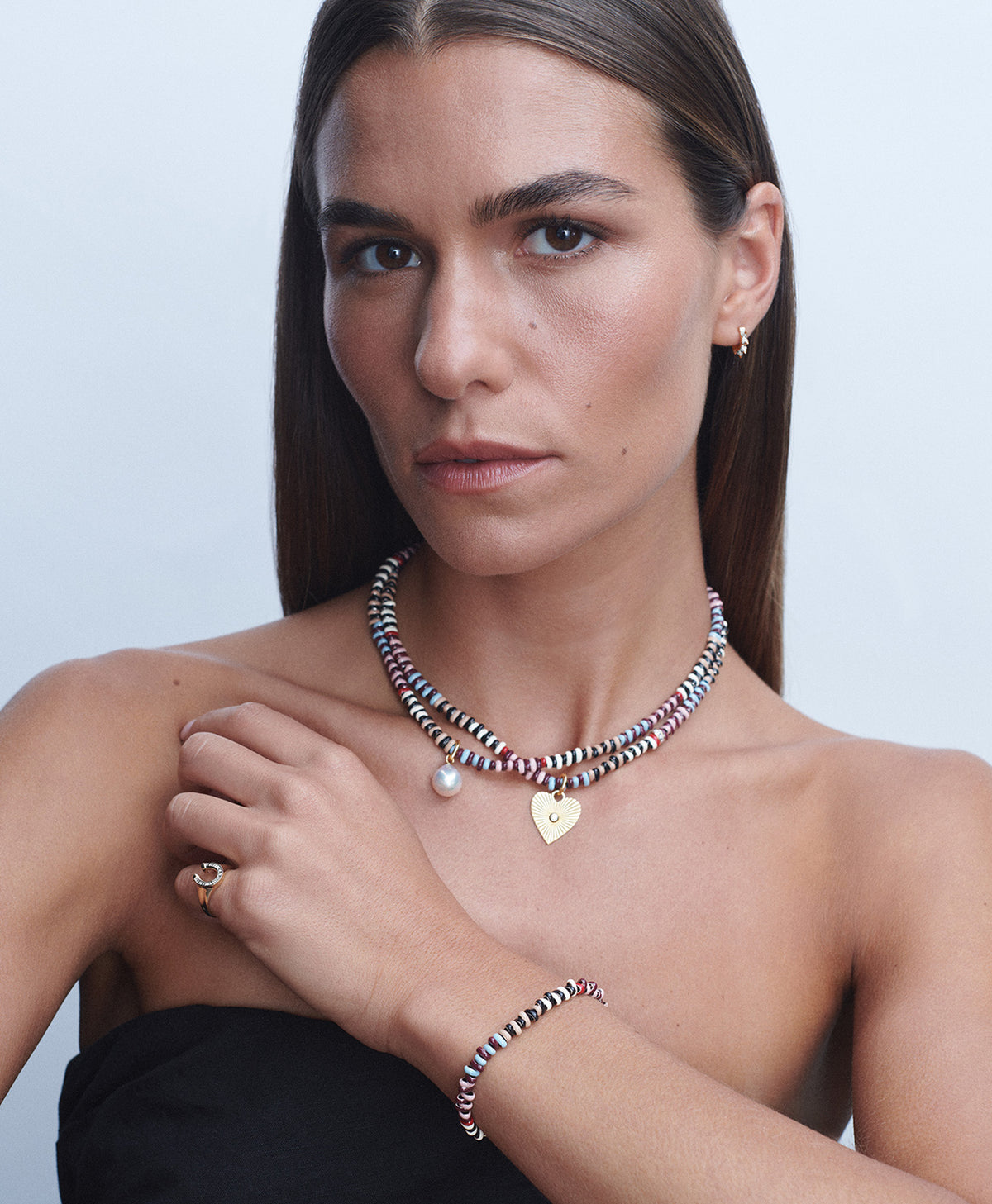 Tweed Stripes Diamond Mini Bead Necklace