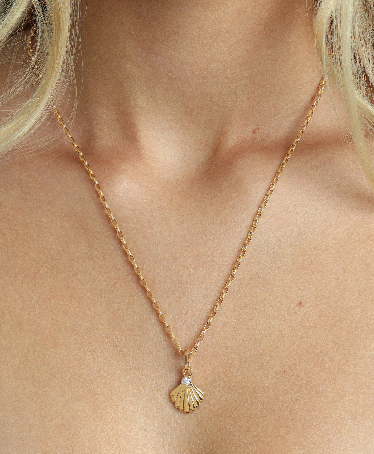 Groovy Diamond Seashell Charm Necklace
