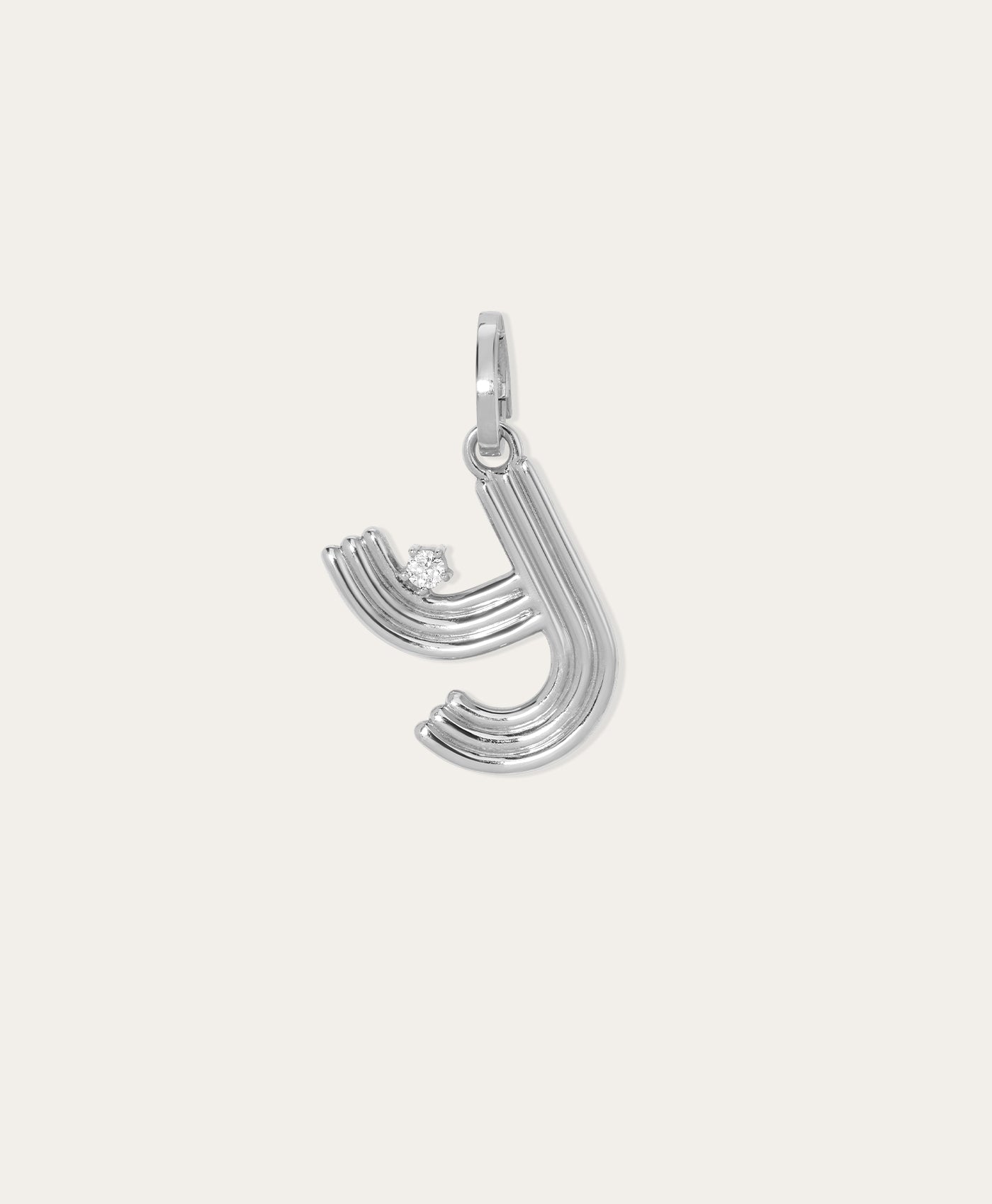 Groovy Diamond Initial Hinged Charm in Sterling Silver