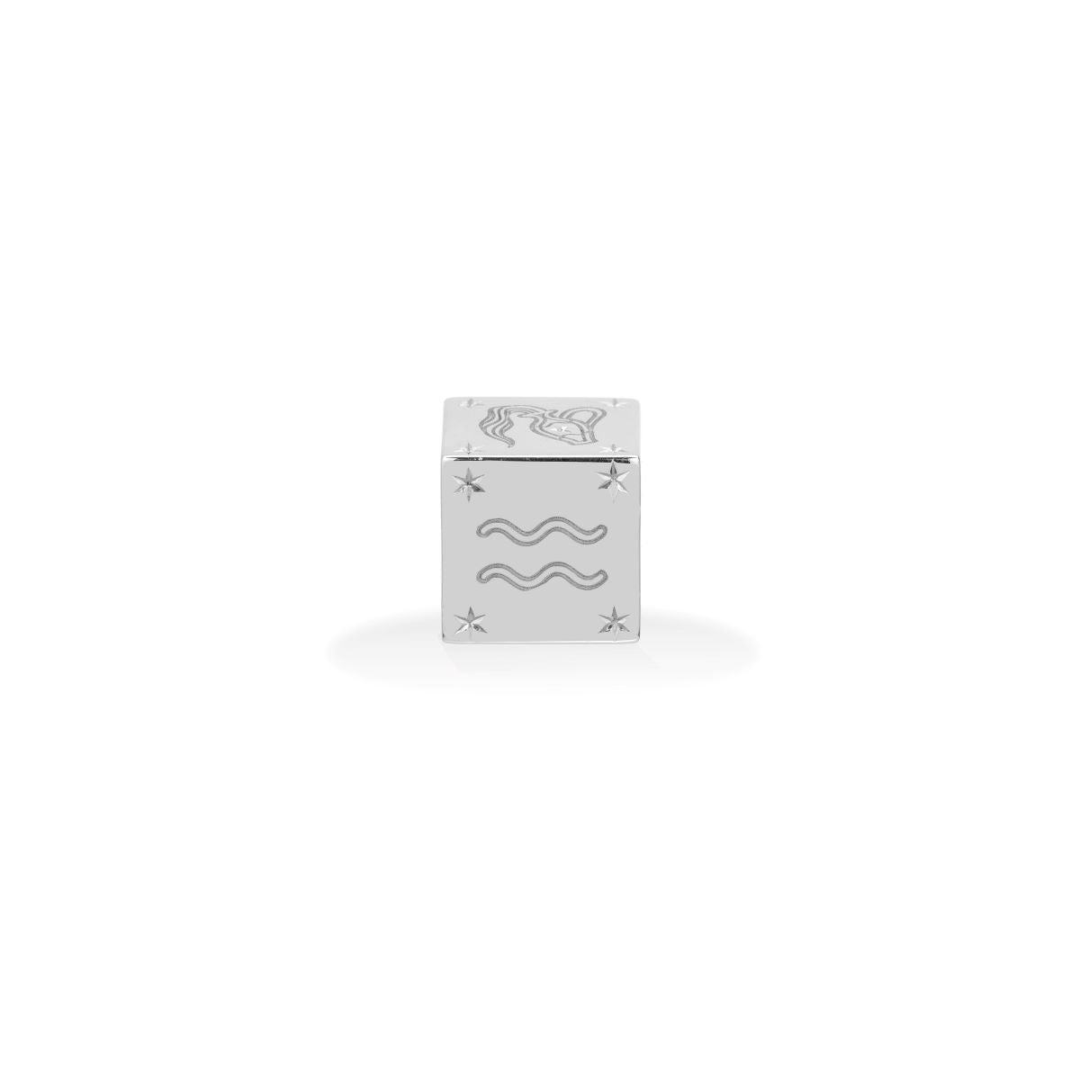 Zodiac Aquarius Block Big Bead in Sterling Silver