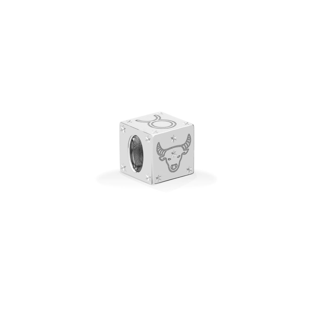 Zodiac Taurus Block Big Bead in Sterling Silver