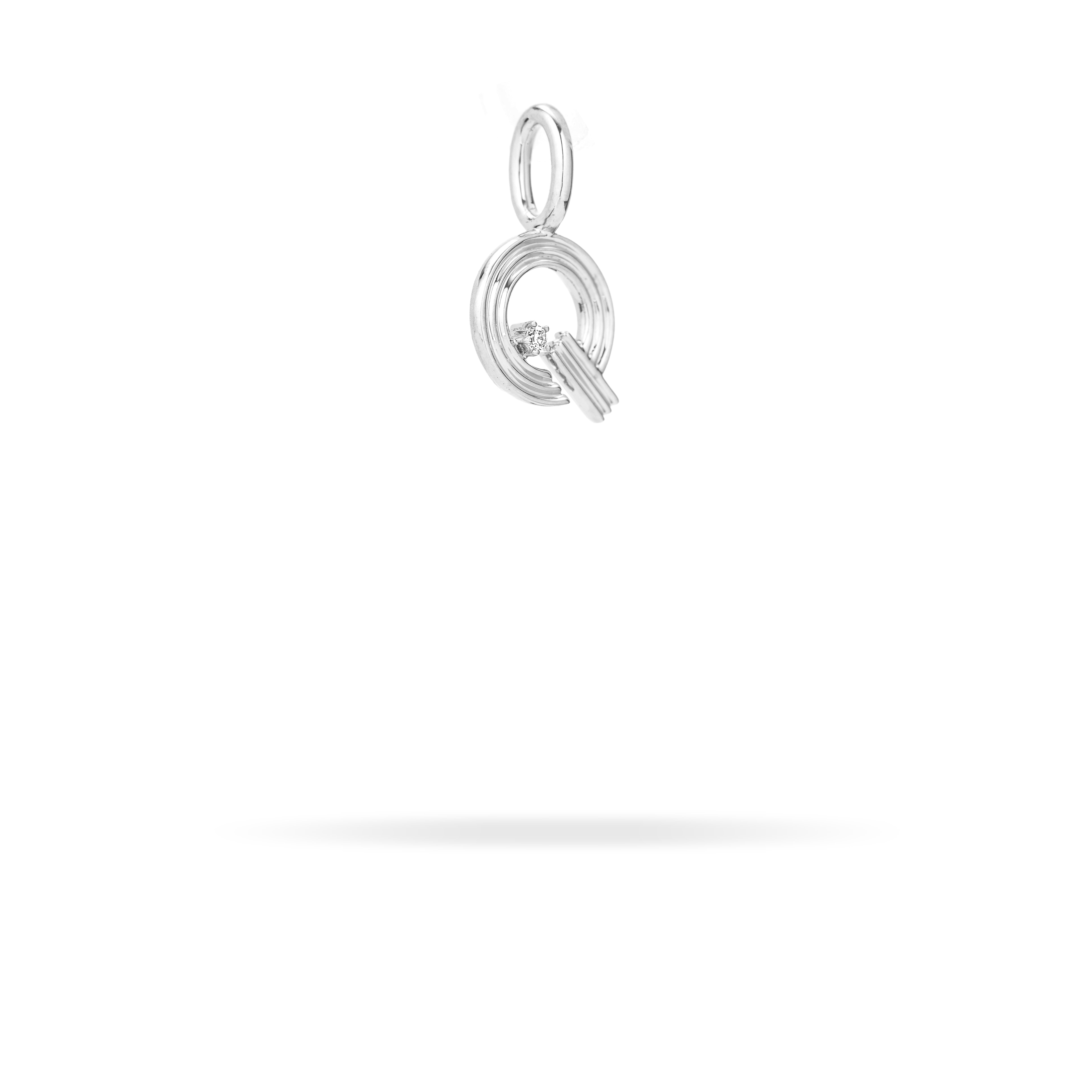 Groovy Diamond Initial Mini Charm Q in Sterling Silver