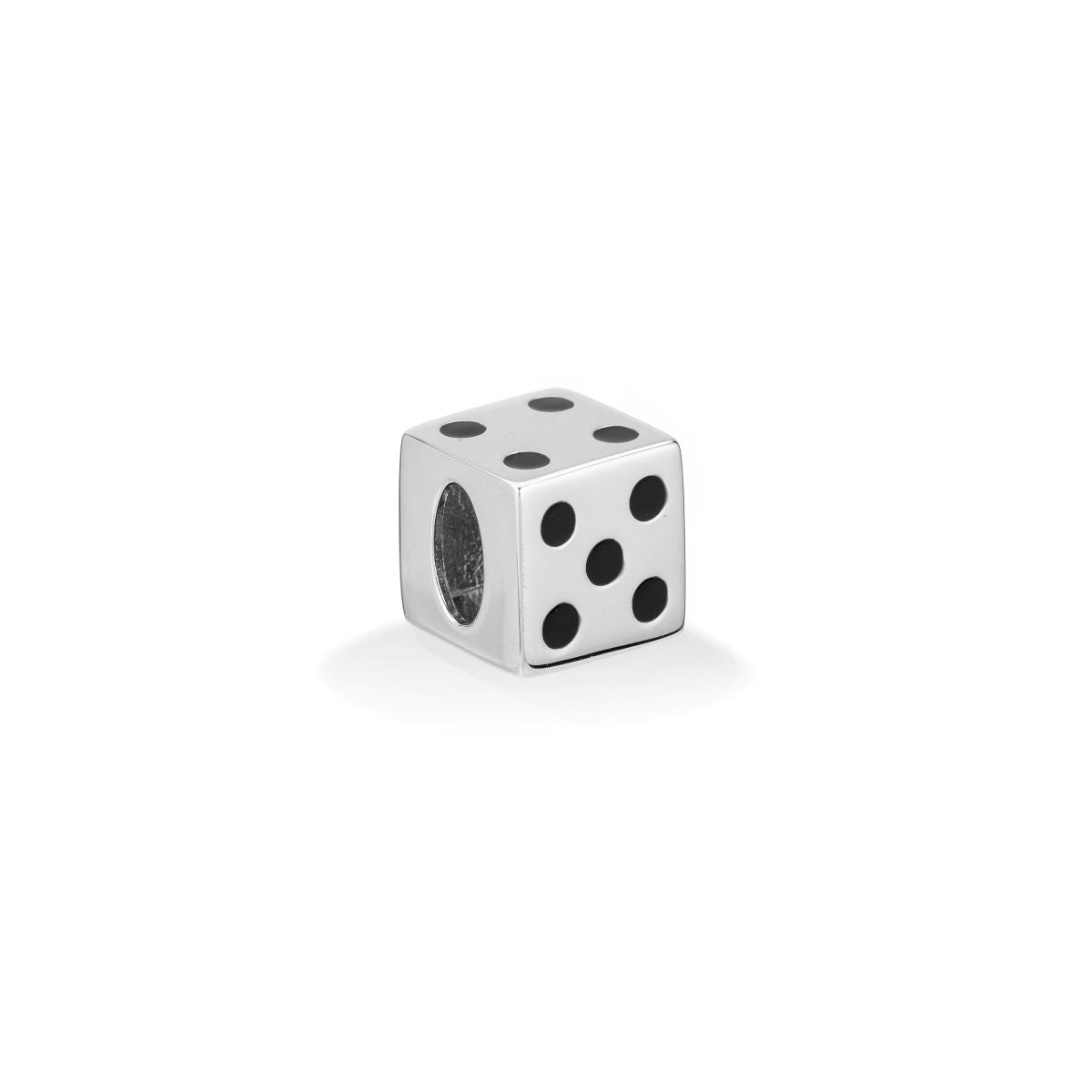 Silver Enamel Dice Big Bead in Sterling Silver