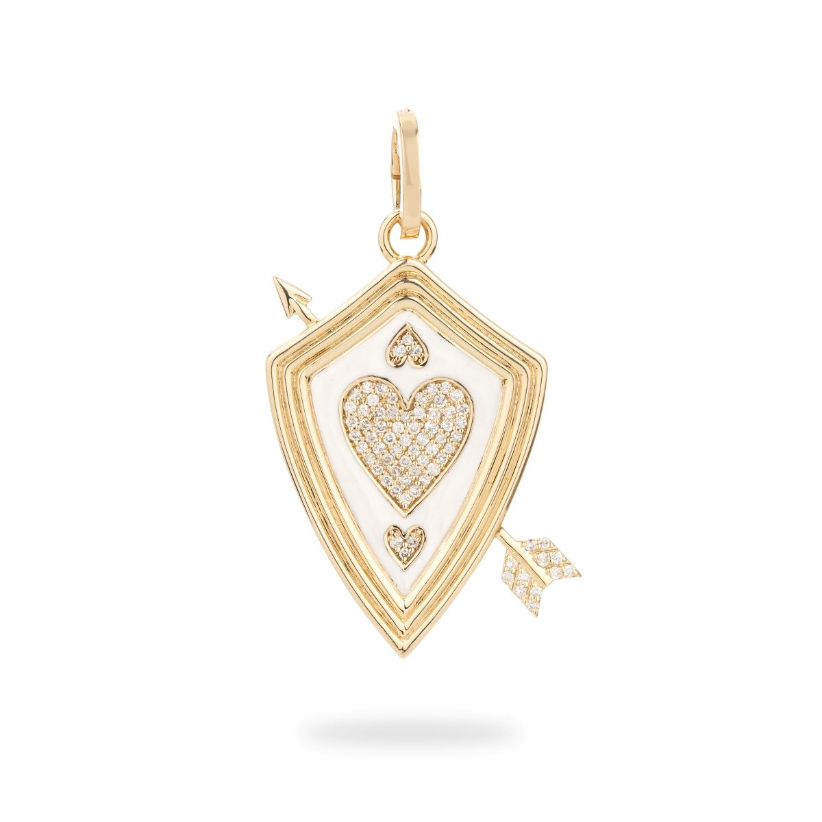 Ceramic + Pavé Heart + Arrow Shield Hinged Charm