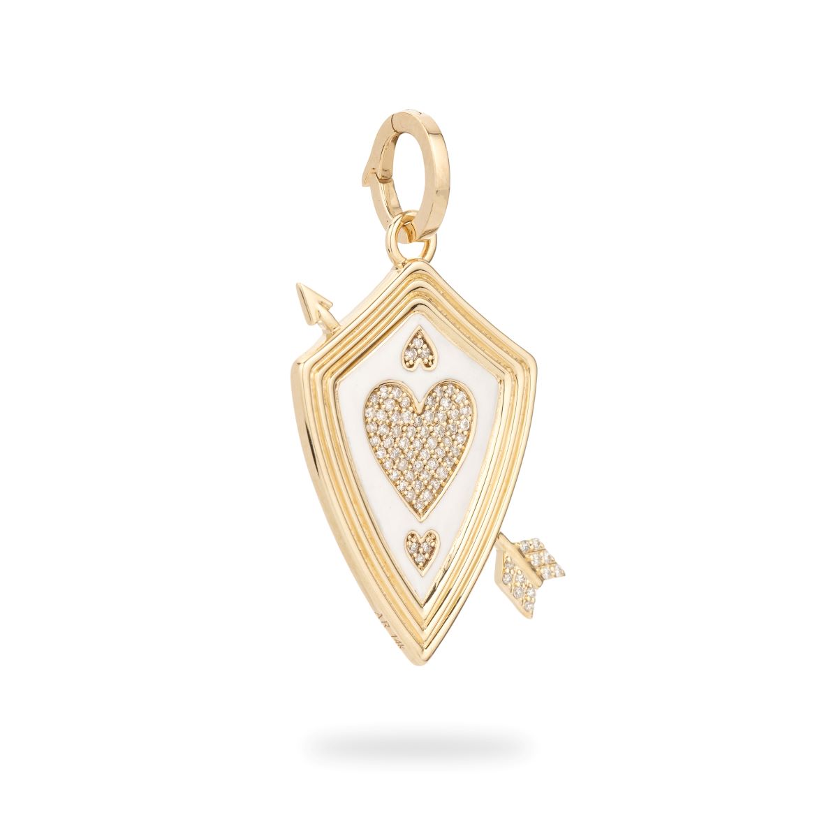 Ceramic + Pavé Heart + Arrow Shield Hinged Charm