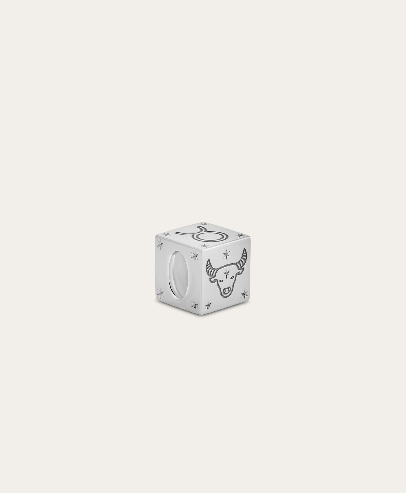 Zodiac Taurus Block Big Bead in Sterling Silver