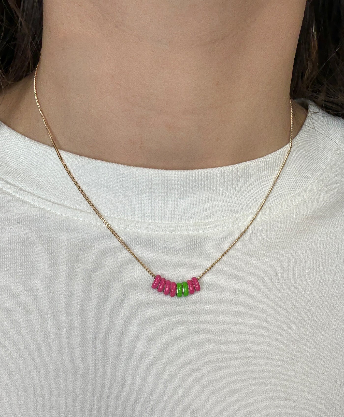 One of a Kind Berry Enamel Mini Bead Necklace