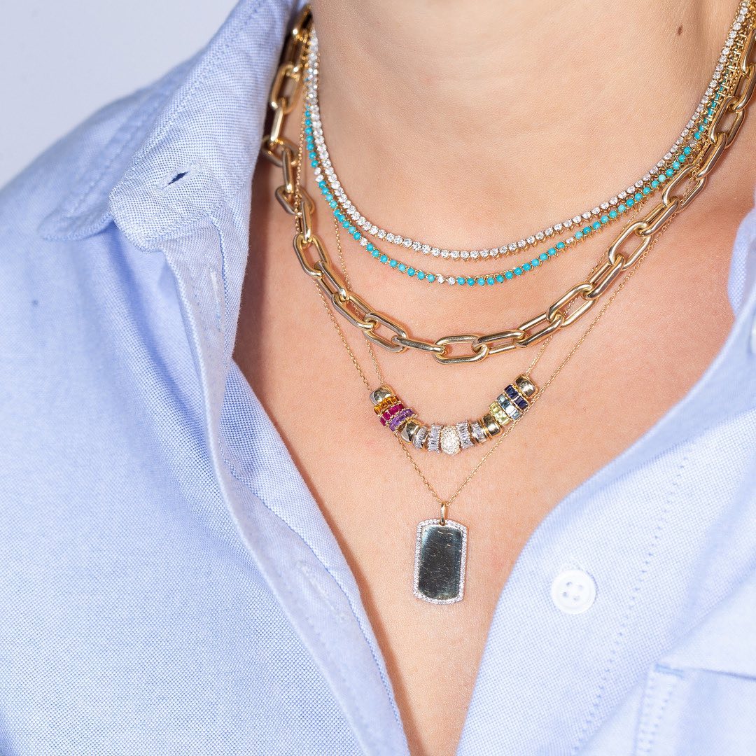 Turquoise + Diamond Half Riviera Necklace