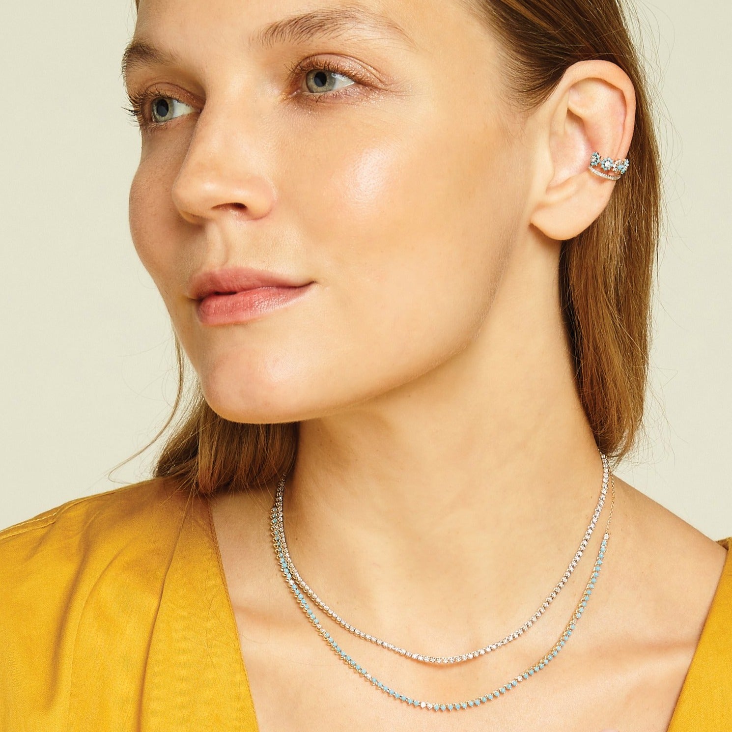 Turquoise + Diamond Half Riviera Necklace