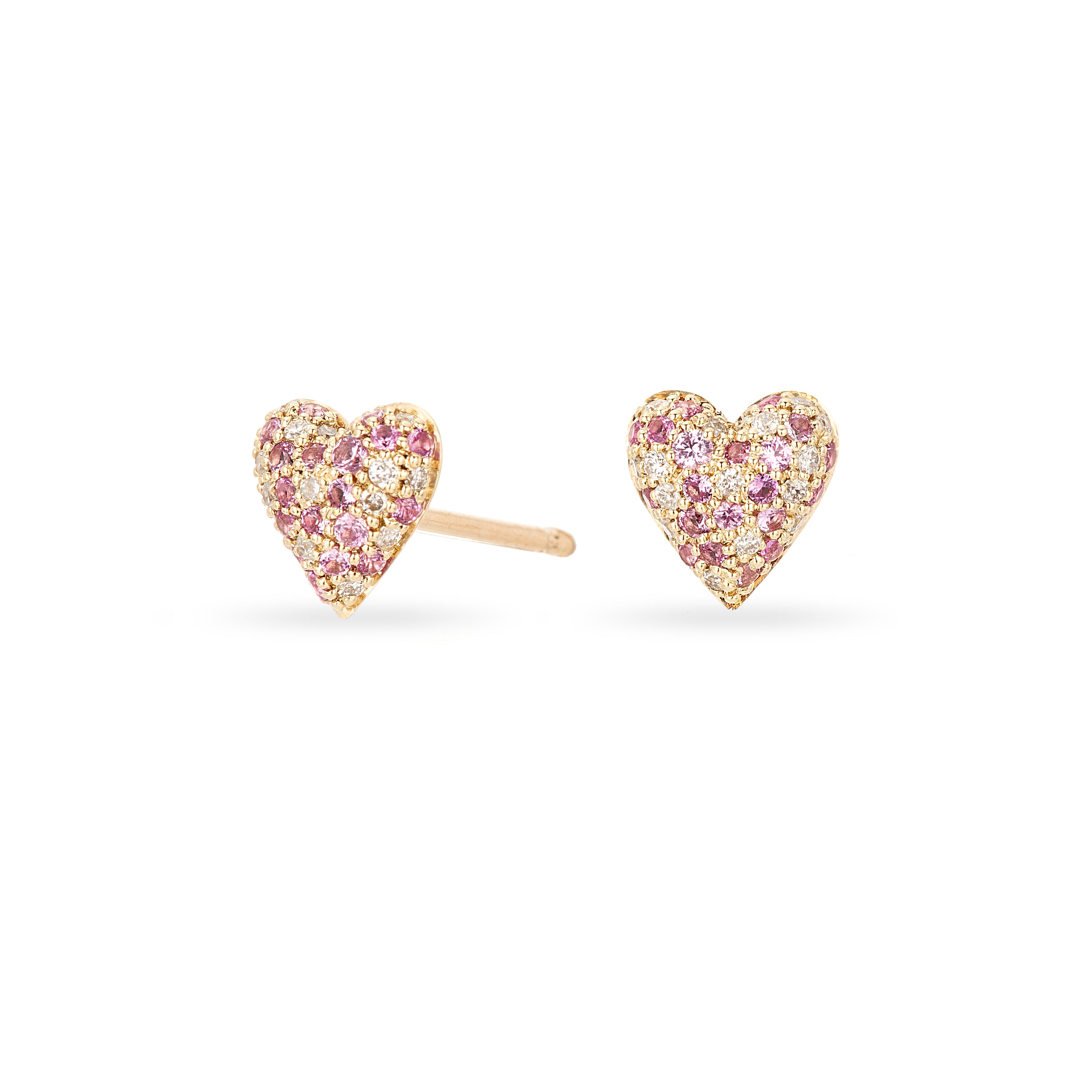 Pink Sapphire + Diamond Puffy Heart Posts