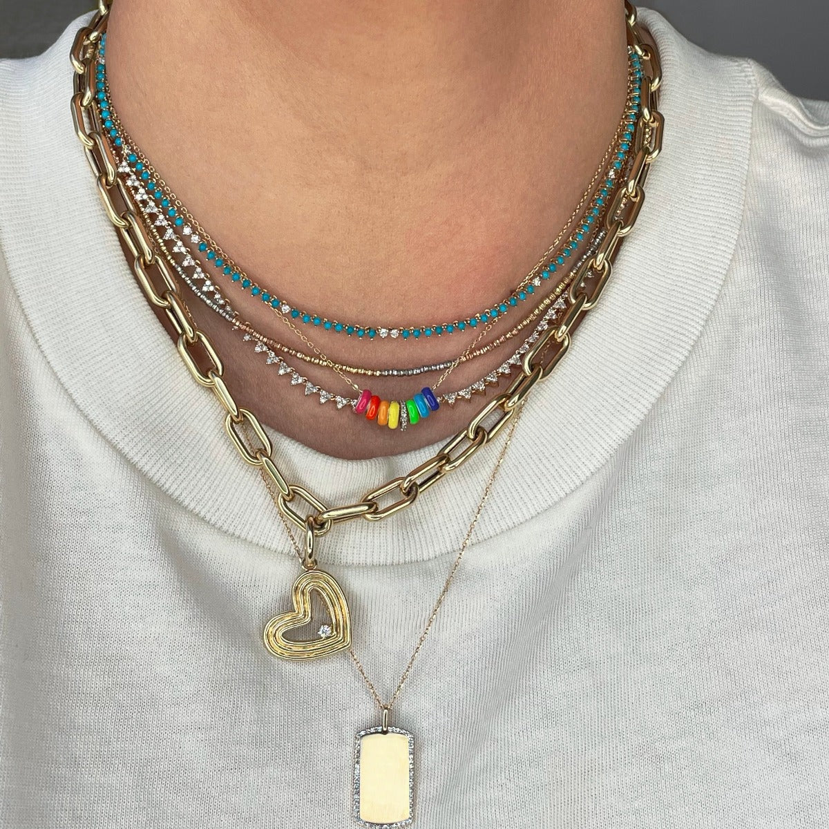 Turquoise + Diamond Half Riviera Necklace