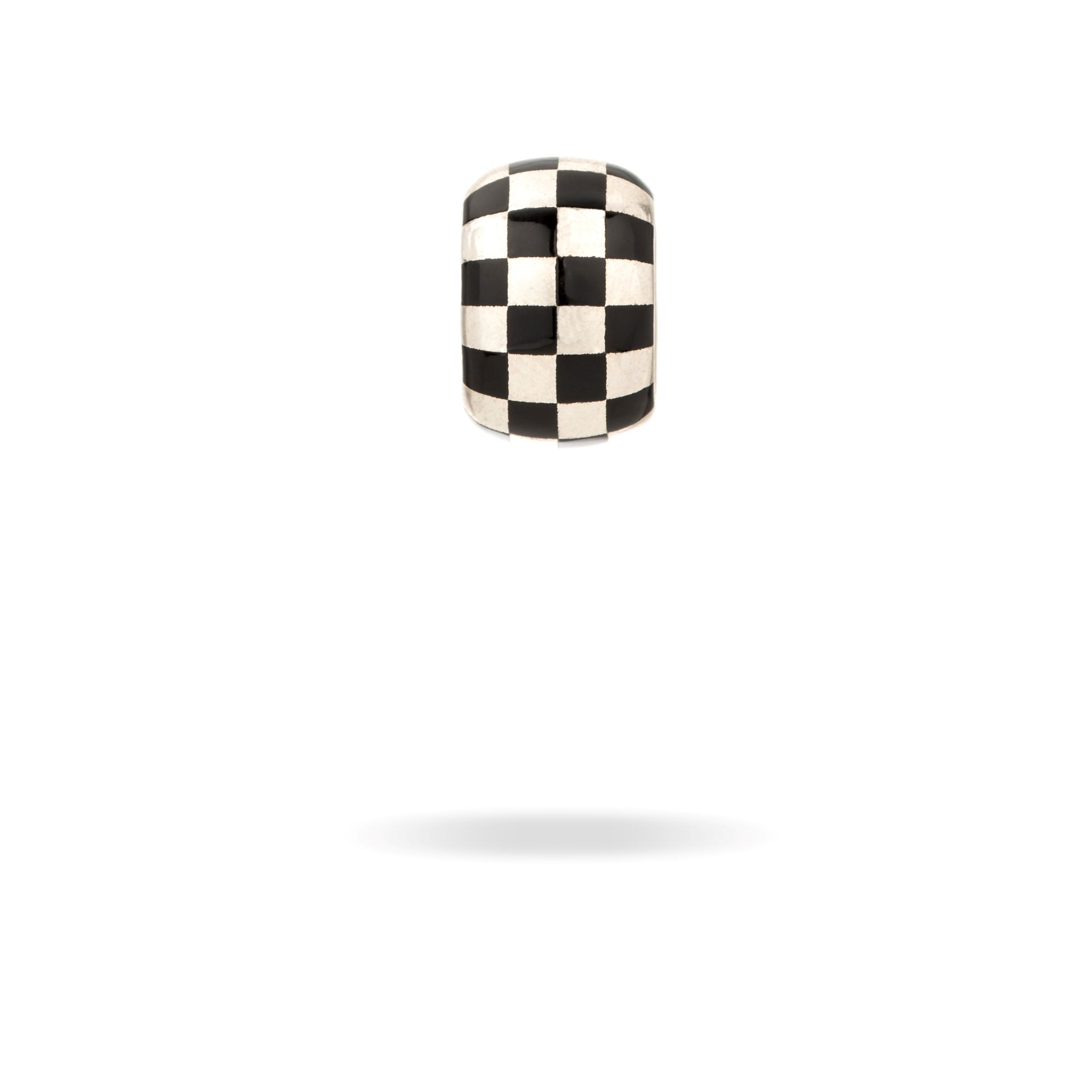 Black Ceramic Checkerboard Big Bead in Sterling Silver