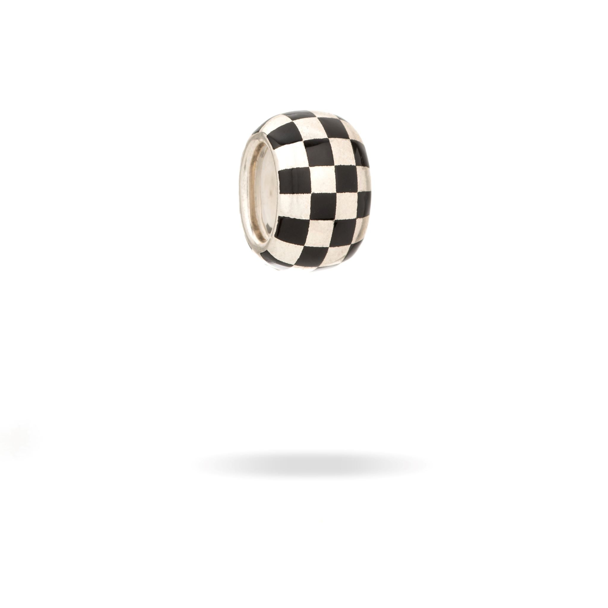 Black Ceramic Checkerboard Big Bead in Sterling Silver