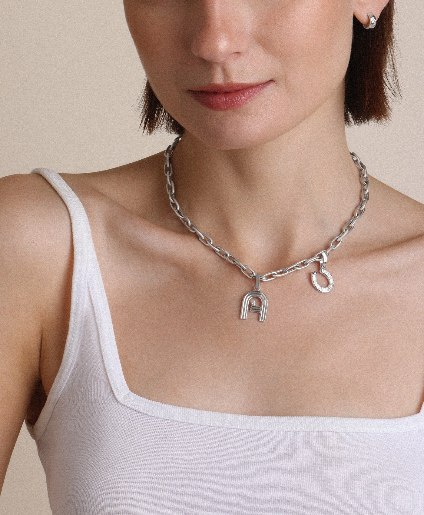 Groovy Diamond Initial + Horseshoe Charm Necklace