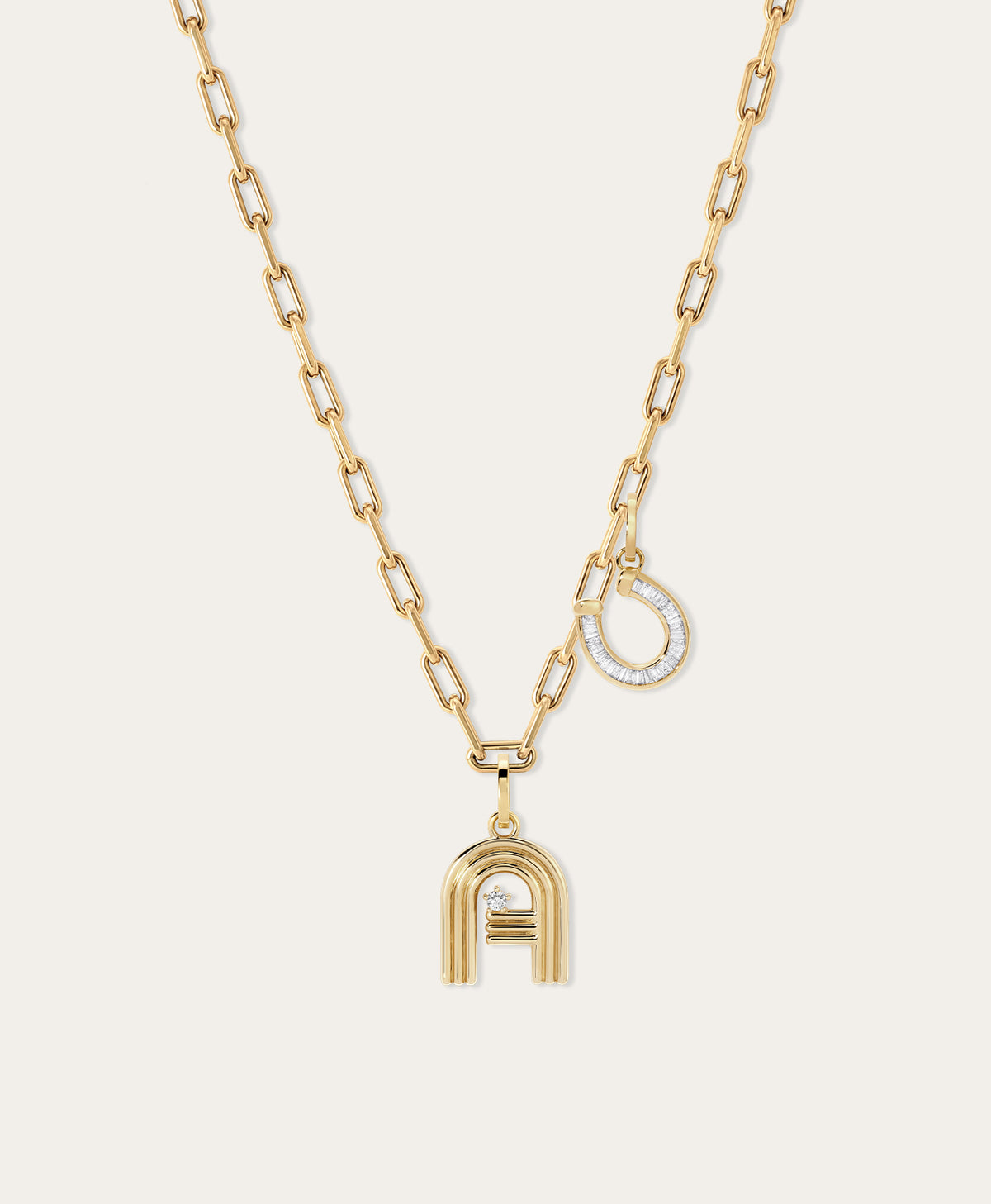 Groovy Diamond Initial + Horseshoe Charm Necklace