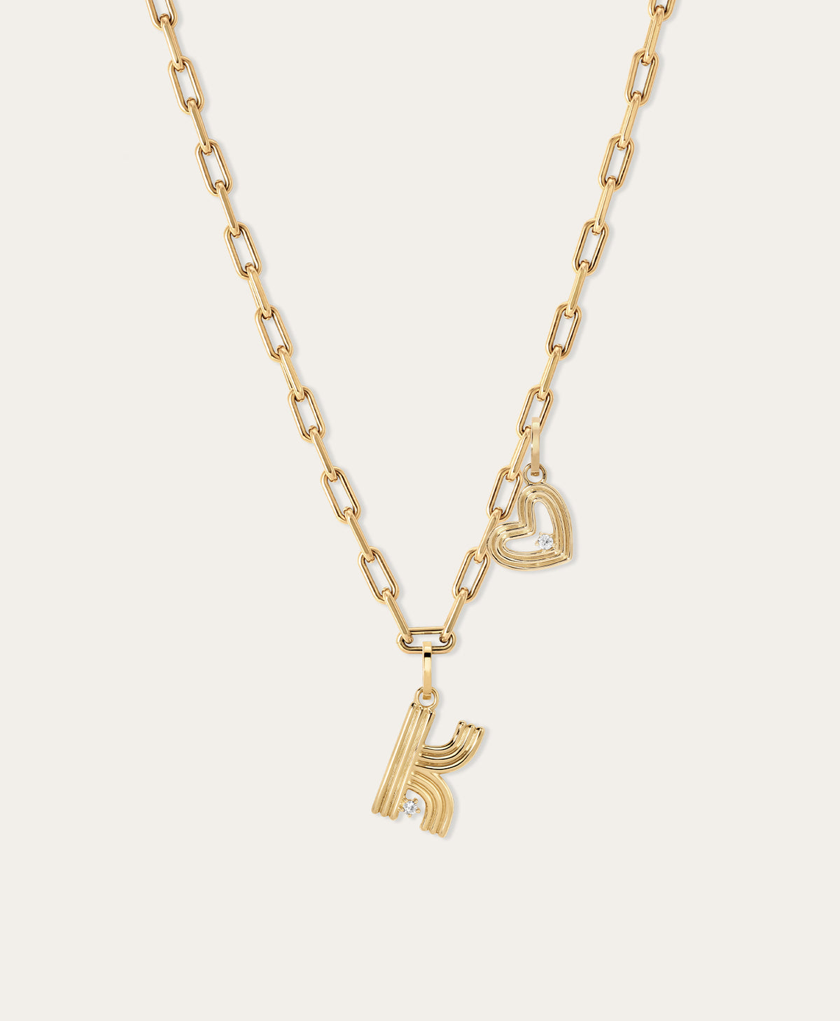 4mm Groovy Italian Chain Initial Heart Necklace