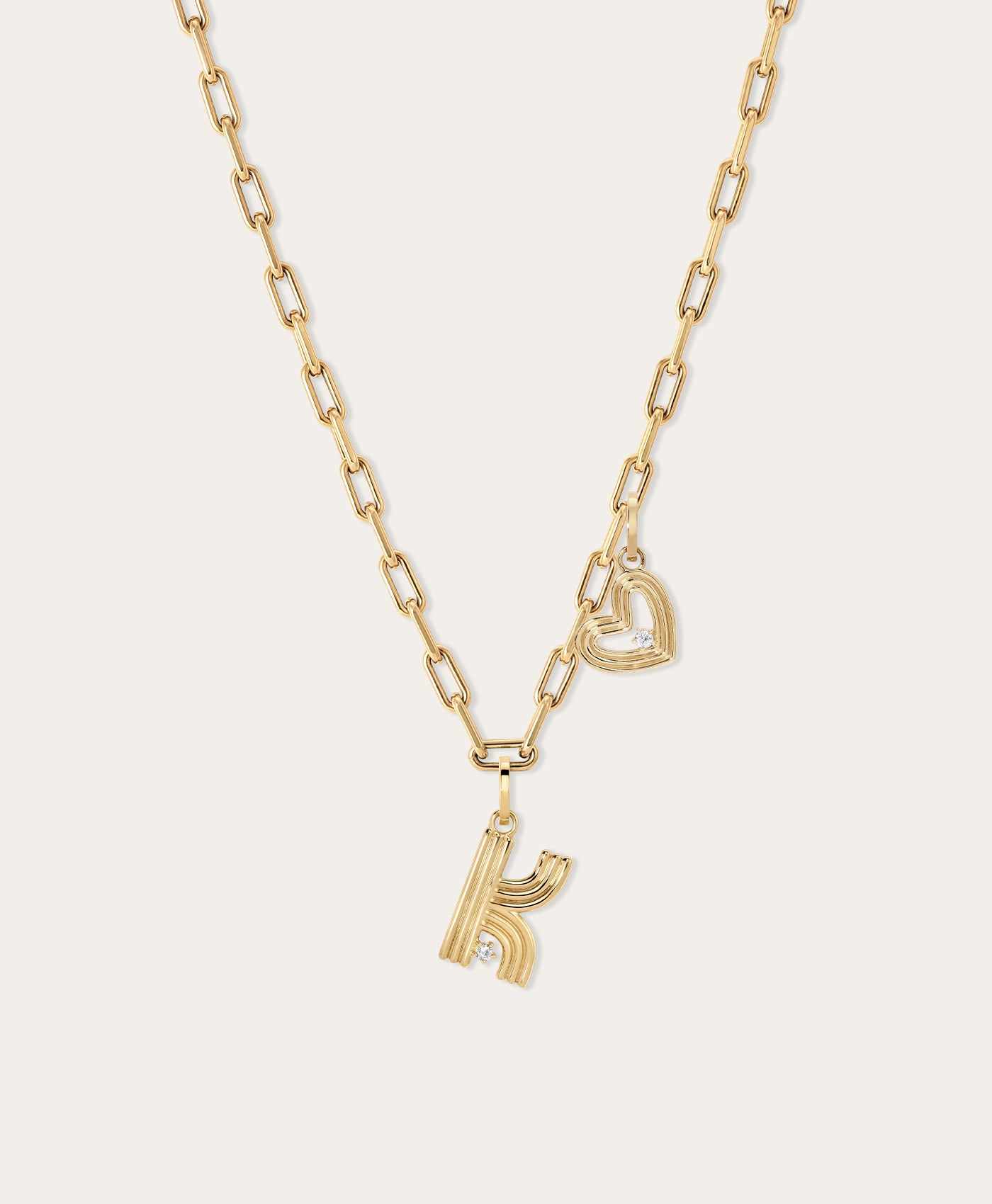 4mm Groovy Italian Chain Initial Heart Necklace