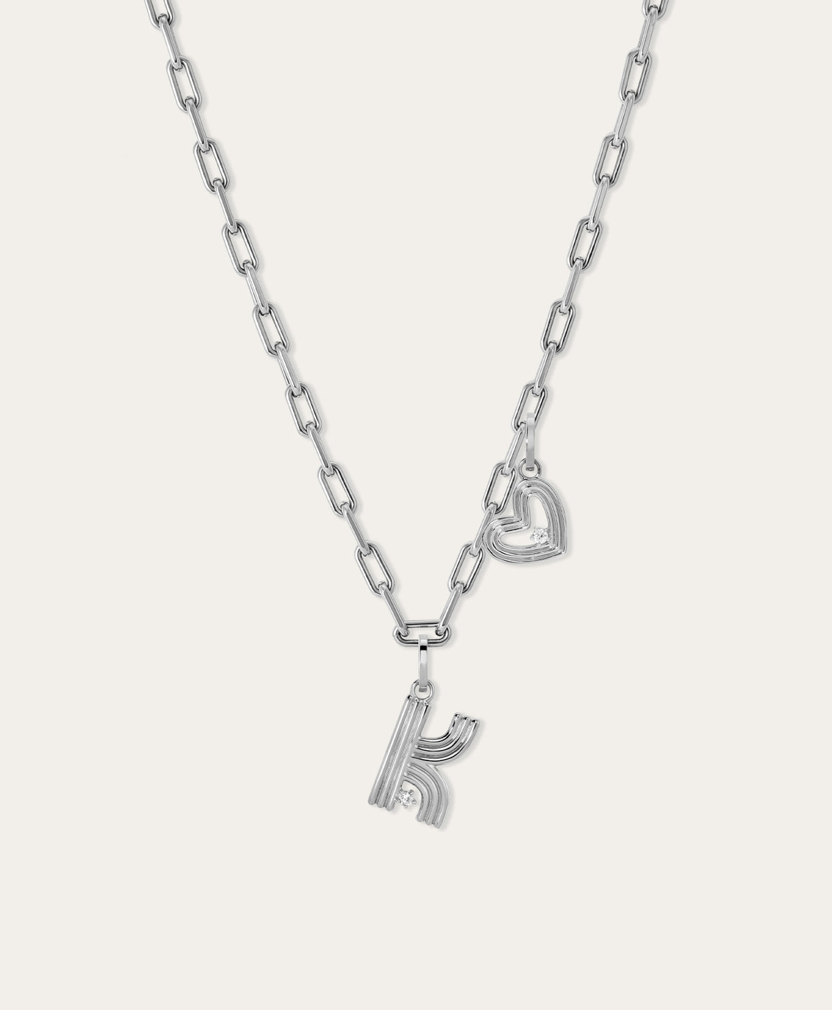 4mm Groovy Italian Chain Initial Heart Necklace in Sterling Silver