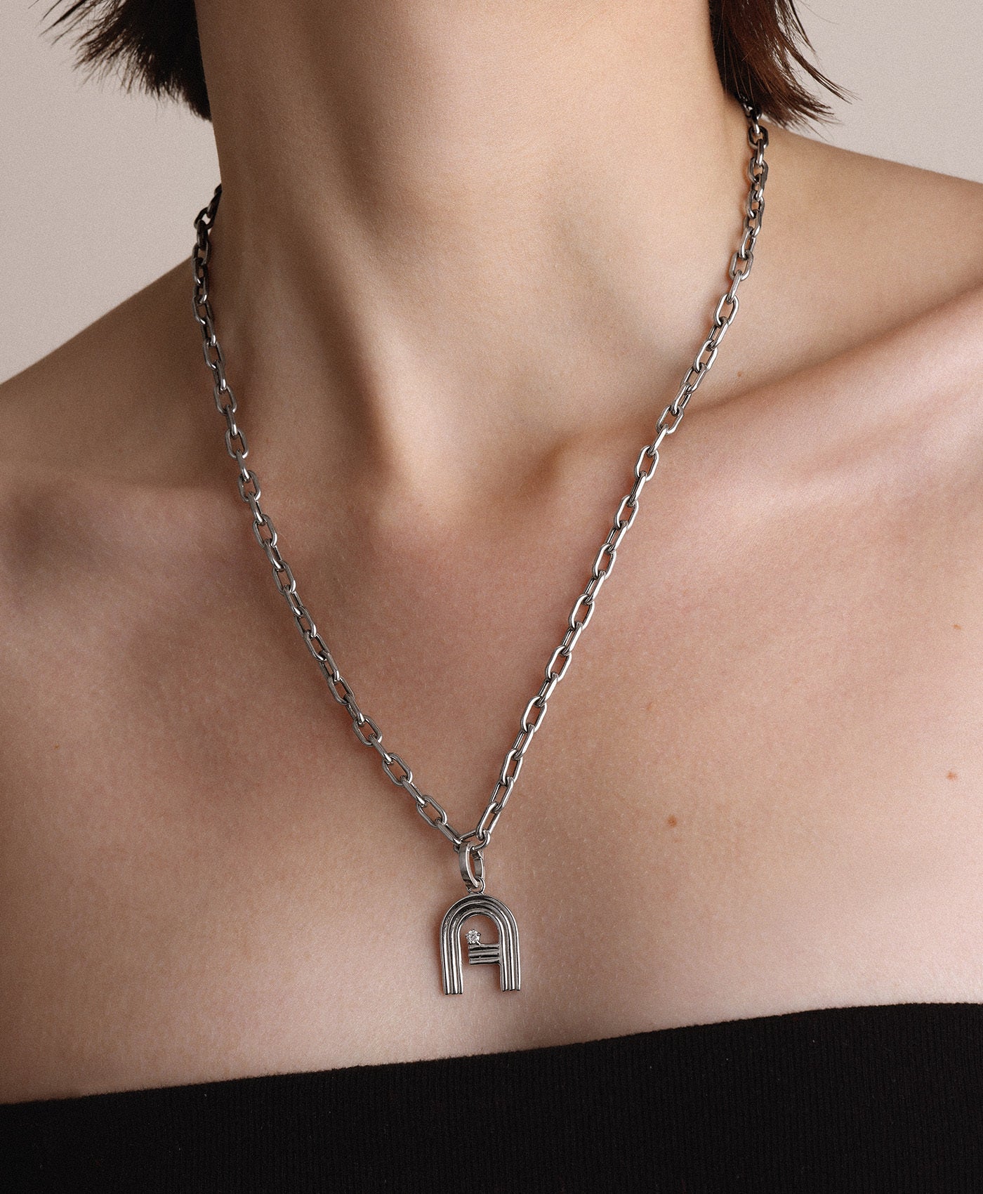 4mm Groovy Italian Chain Initial Necklace in Sterling Silver